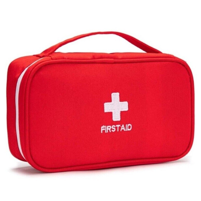 First Aid Survival Kit Red White, Foldable Travel Emergency Carry-On Bag New