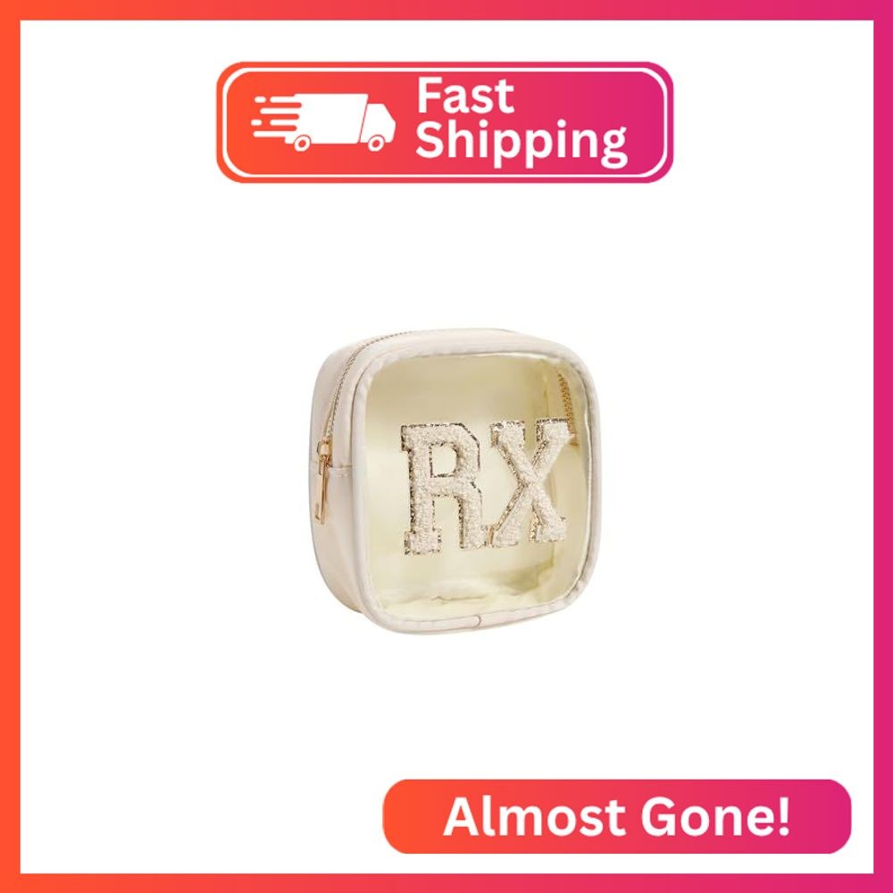 RSRSLEII Small Chenille Letter Clear Medicine Makeup Bags,Nylon PVC Waterproof R