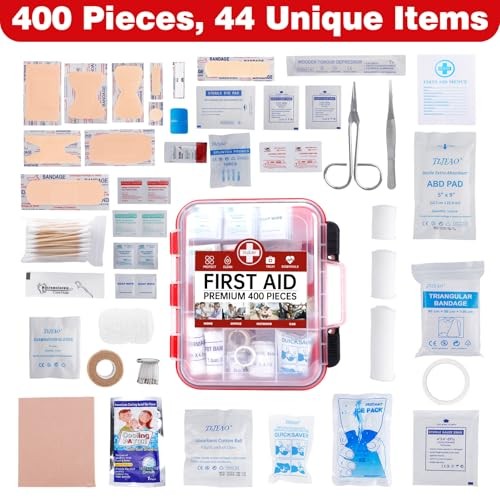 400 Pieces All-Purpose First Aid Kit – Organized Dual-Layer Wall –