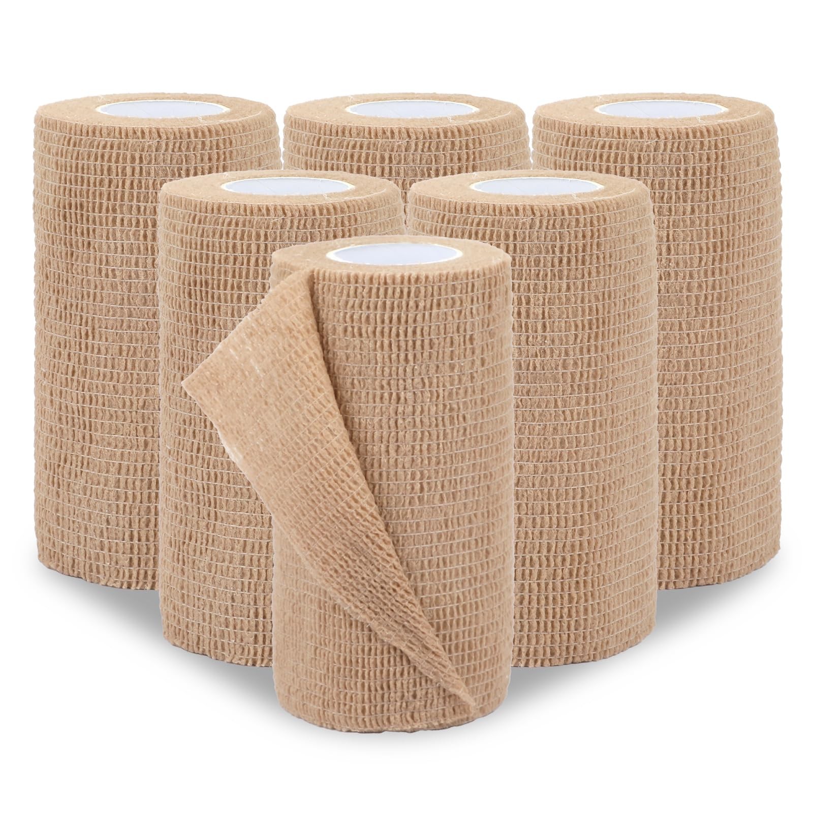 6 Pack 4 Inch x 5 Yard Beige Self Adhesive Bandage Wrap Cohesive Tape Set