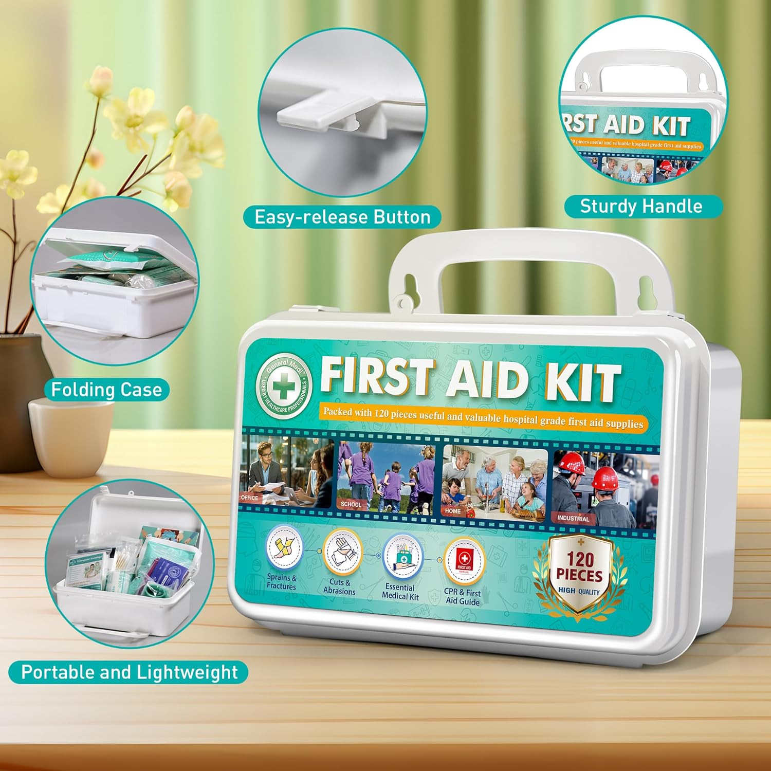 120 Pieces First Aid Kit – First Aid Box Includes Instant Cold Pack, Blanket