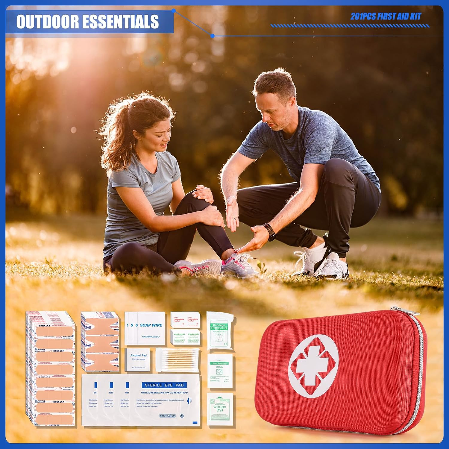 Mini Travel First Aid Kit, Emergency Kit with 201PCS First Aid Supplies and Wate