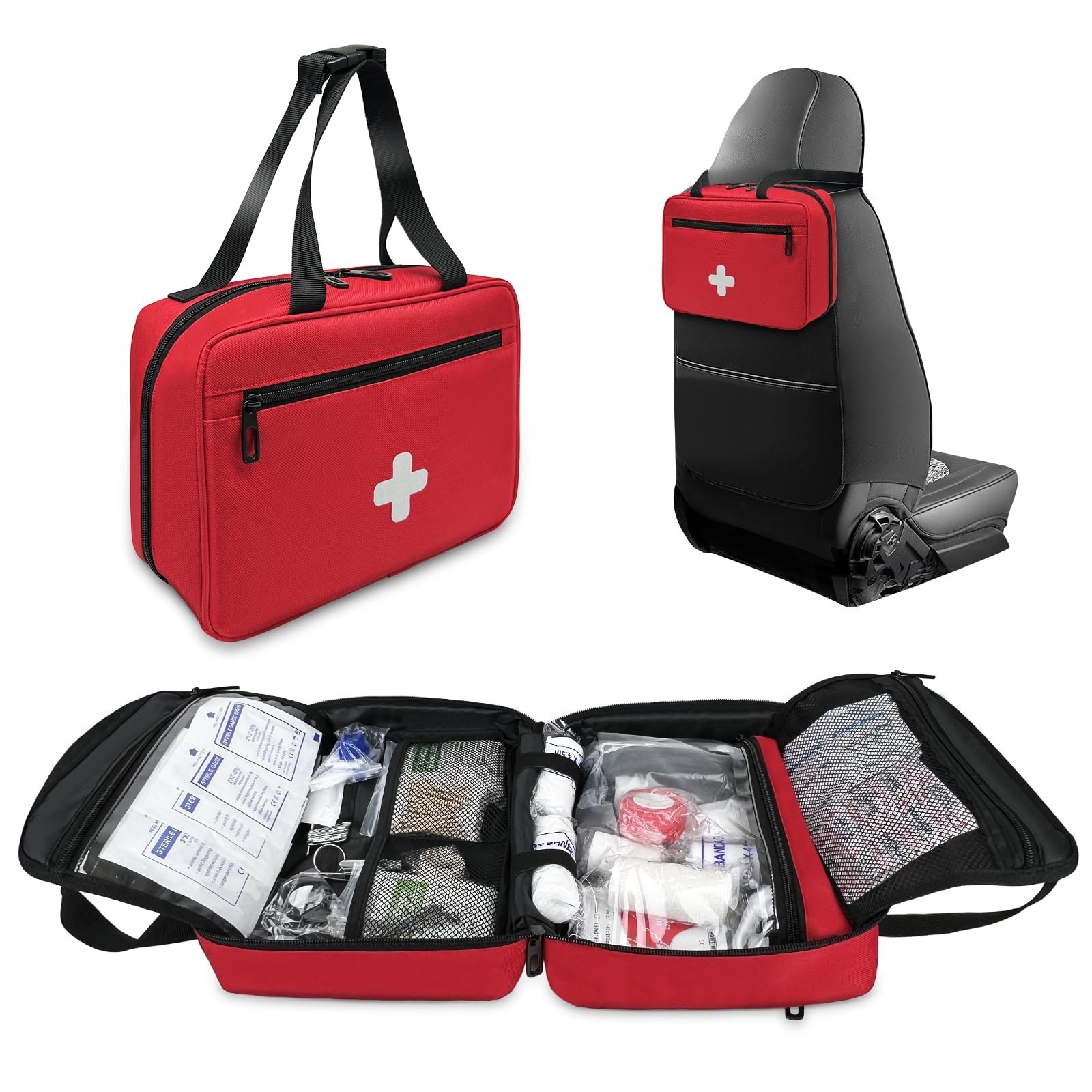 NENYX First Aid Bag Empty, Compact and Portable Medical Supplies Red