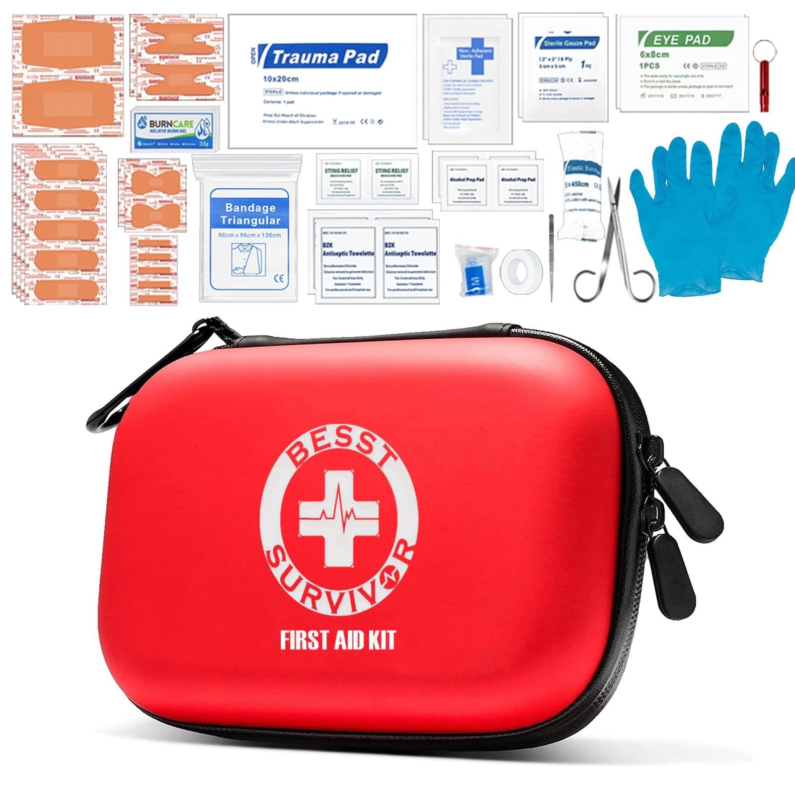 Mini Durable First aid kit -Small Hard Shell Medical Kit for Home, Small, Red