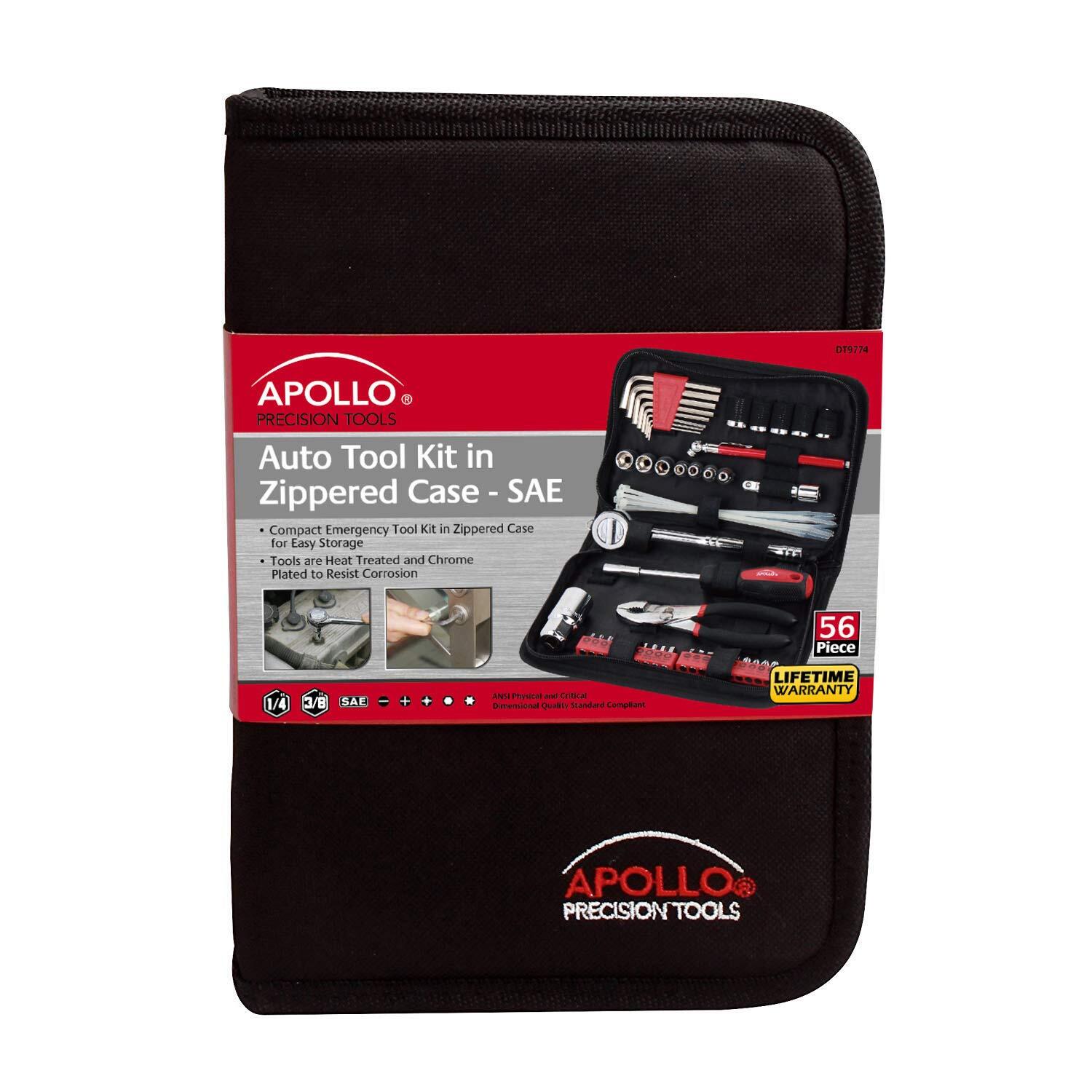 Compact 56 Piece Auto Tool Kit for Vehicle Emergency Repair Portable Zipper Case
