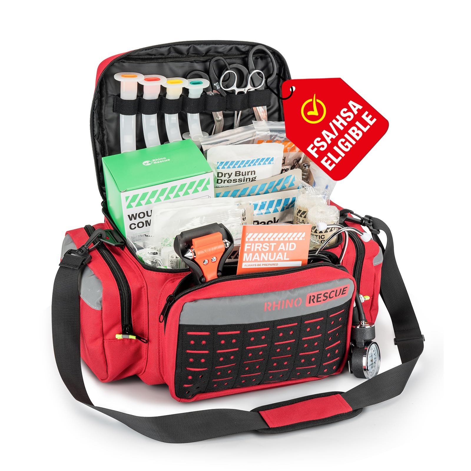 RHINO RESCUE First Responder First Aid Kit Fully-Stocked EMT Bag, FSA HSA Eligib