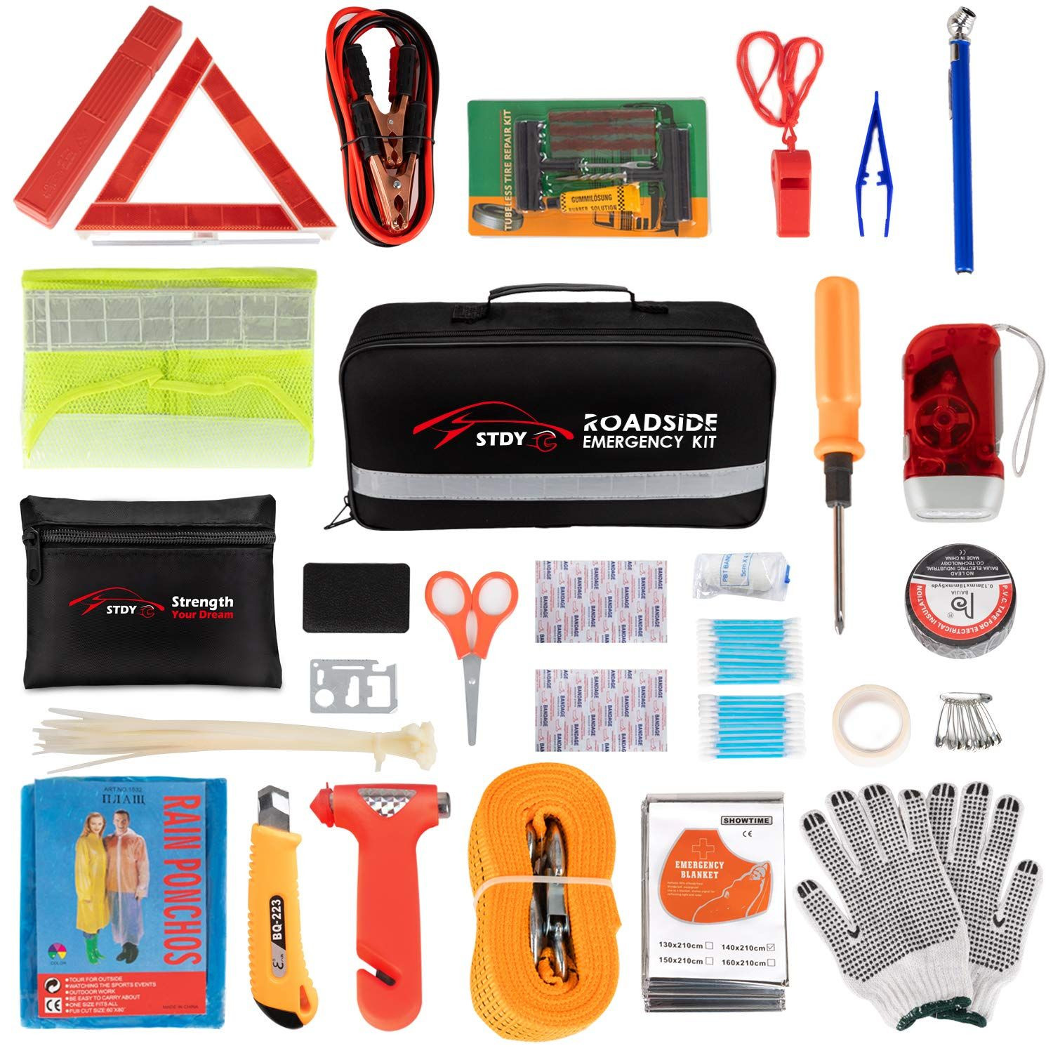 STDY Car Roadside Emergency Kit, Vehicle Truck Safety Road Side Black