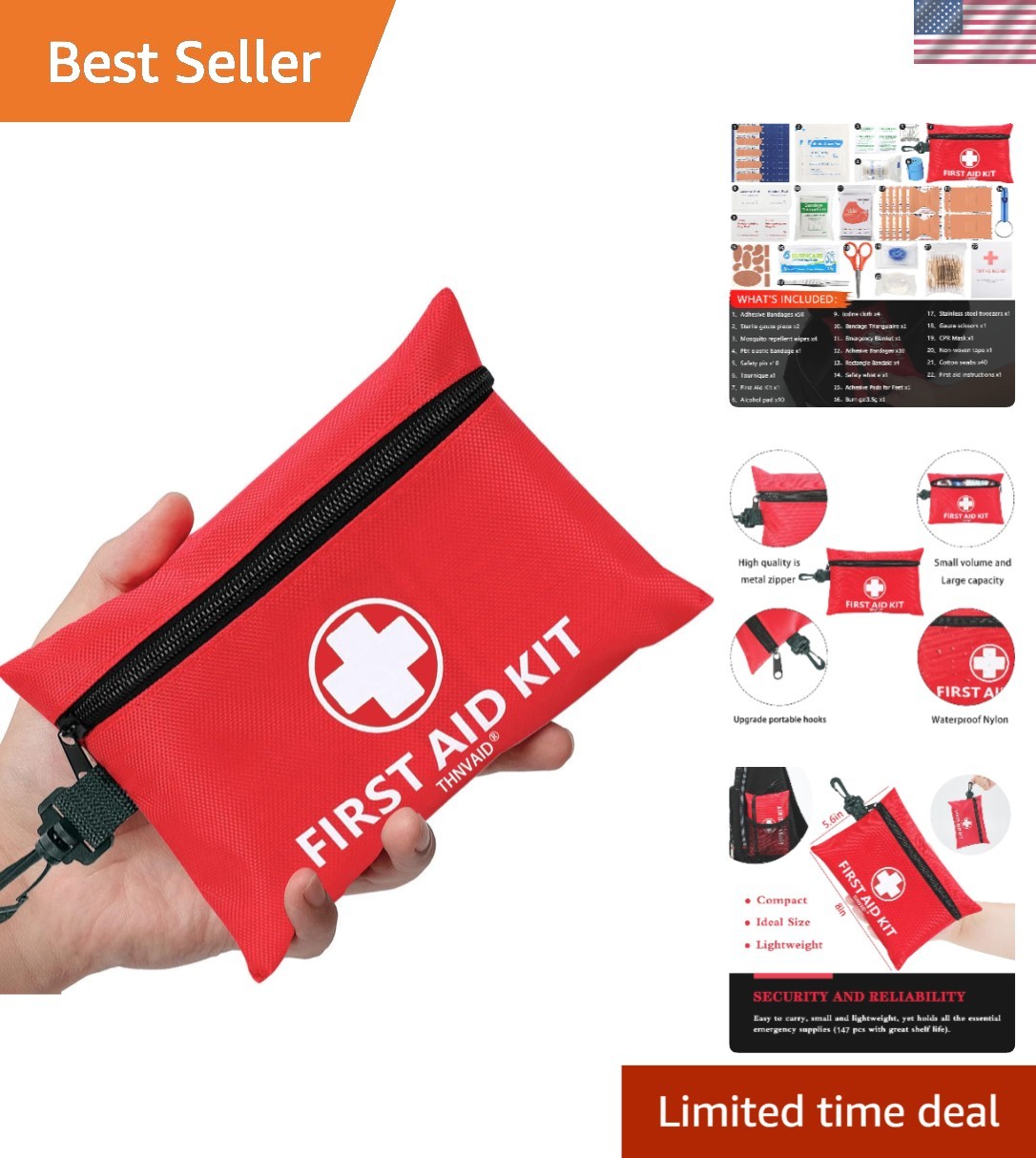 Comprehensive 147-Piece First Aid Kit with Rotatable Buckle for All Emergencies