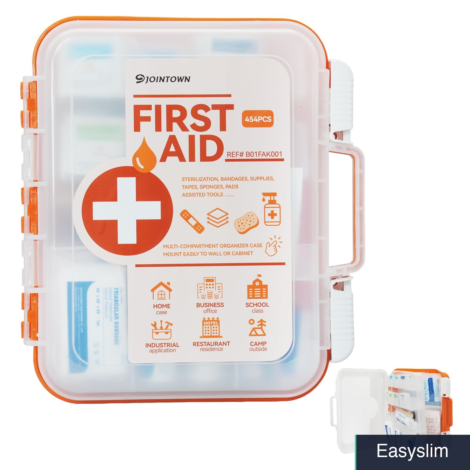 First Aid Kit 454 Pieces All-Purpose Orange Double Compartment