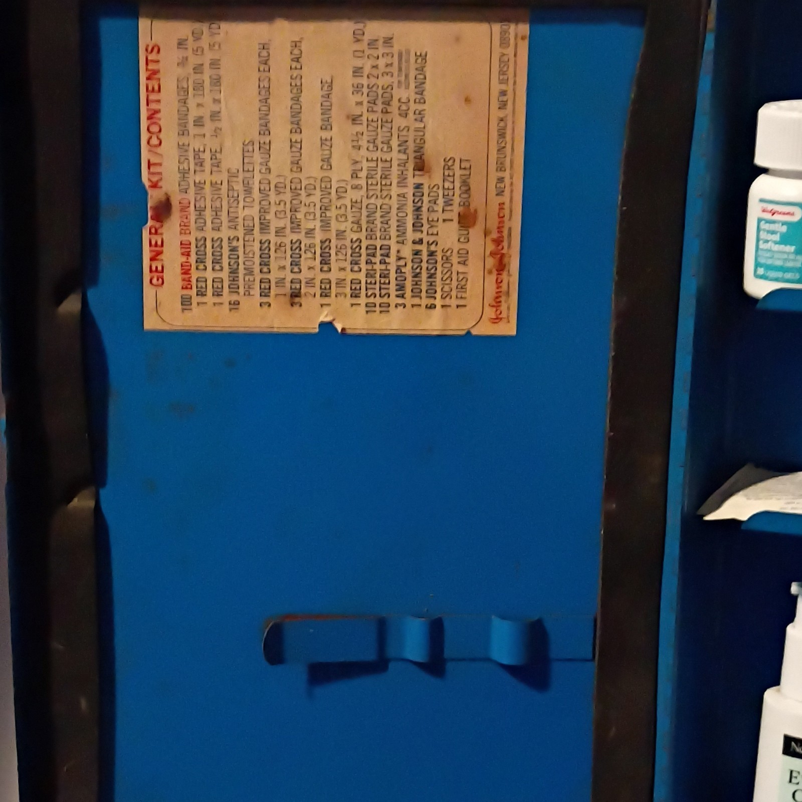 Vintage Johnson & Johnson First Aid Kit with Blue Metal shelves