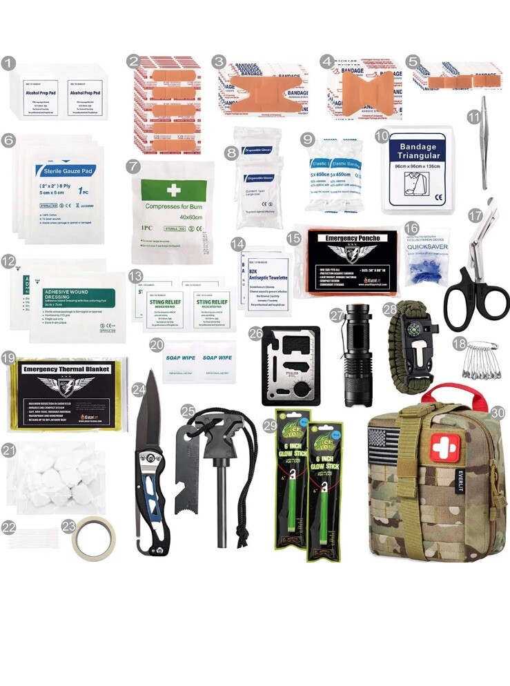 250 Pieces Survival First Aid Kit EMT Molle CamoPouch Survival Kit Outdoor Gear