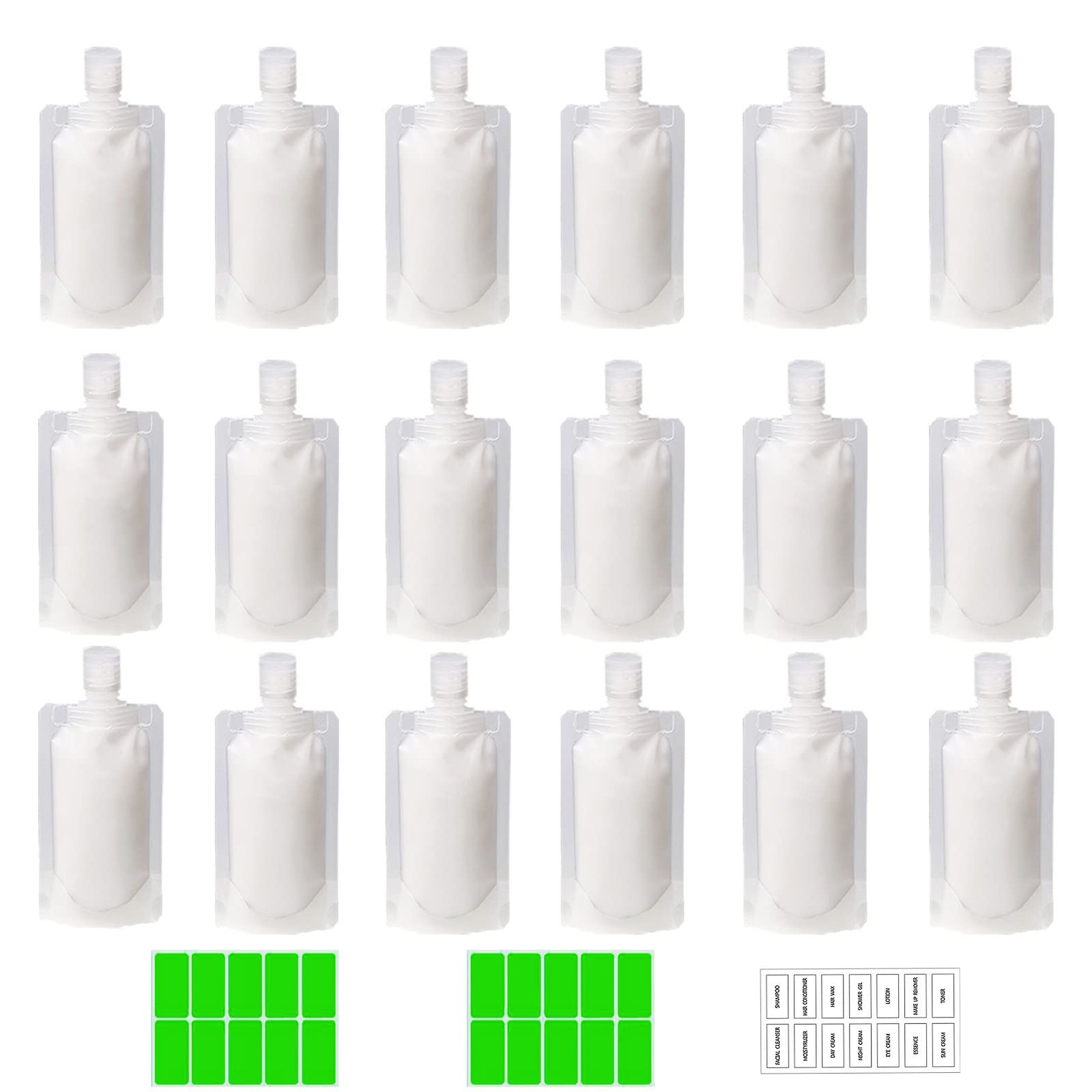 GUXACU 18 PCS Travel Pouches – TSA Approved Makeup 100ml-18 Pcs, White