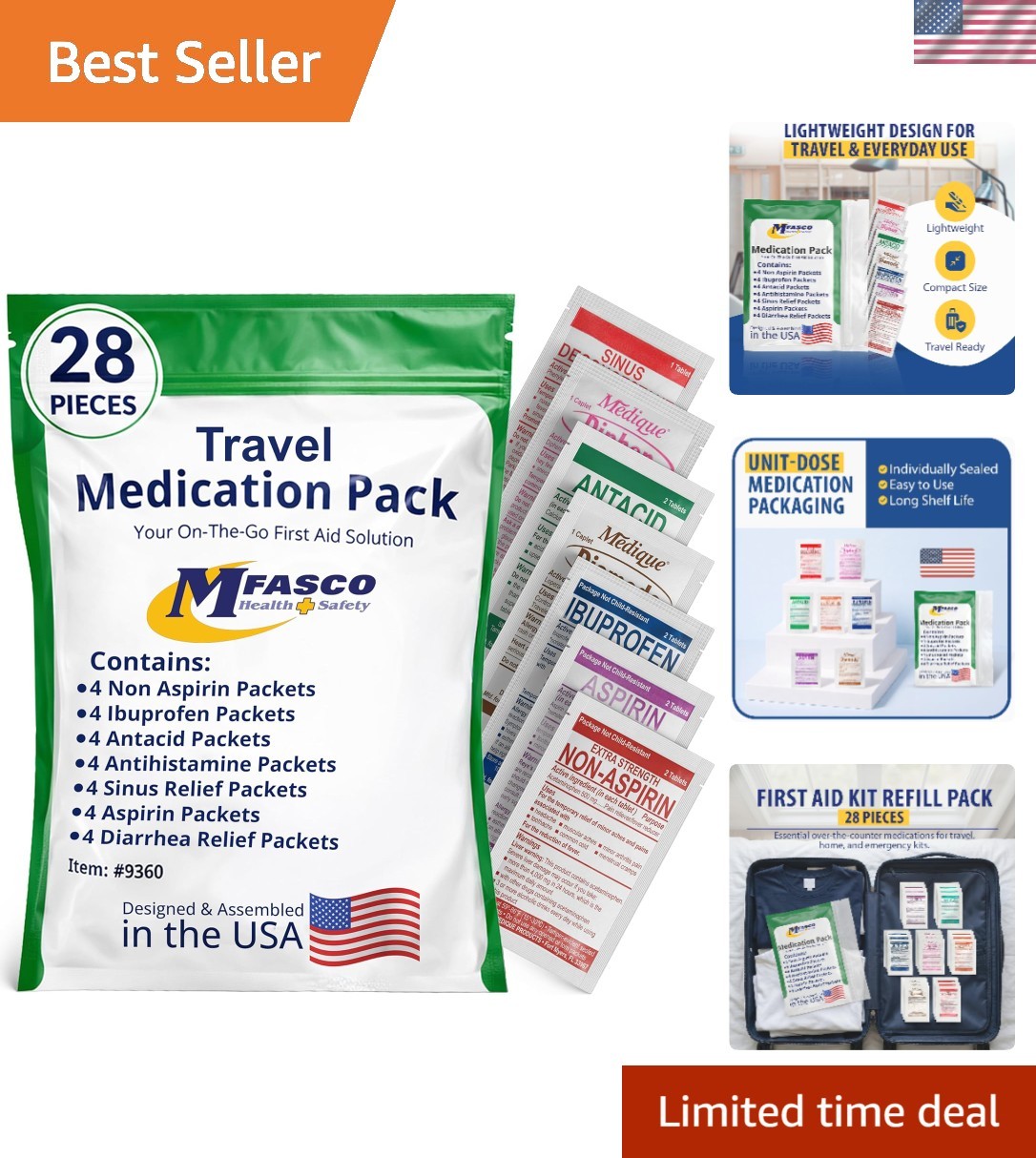 – in – Travel Size Medicine Kit – TSA Approved | 28 First Aid Emergency OTC Me