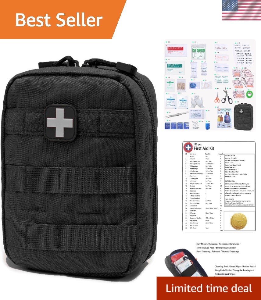 Emergency Ready MOLLE Tactical Pouch with Organized Medical Supplies – 8x6x3