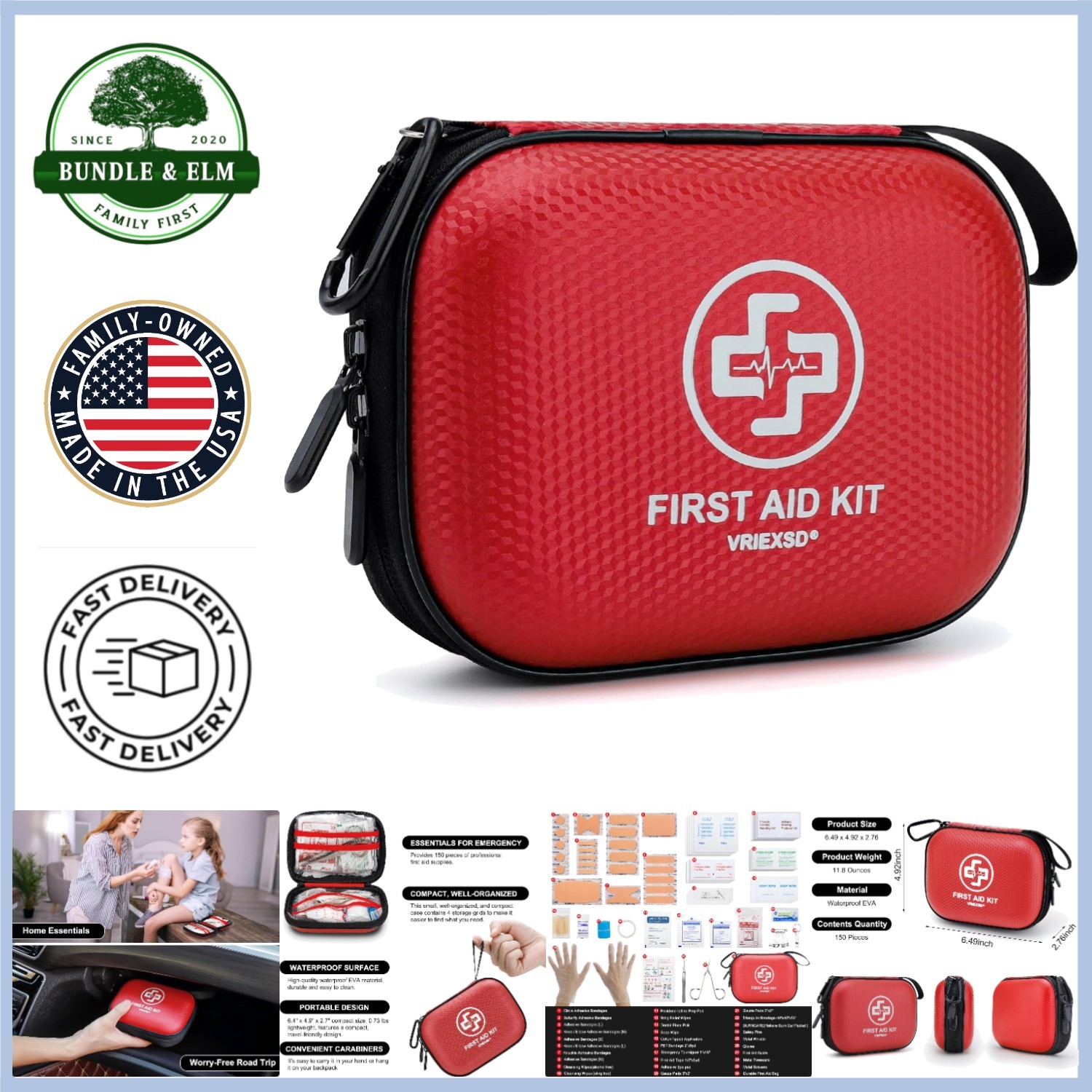 150-Piece Hard Shell First Aid Kit – Portable & Organized for All Emergencies