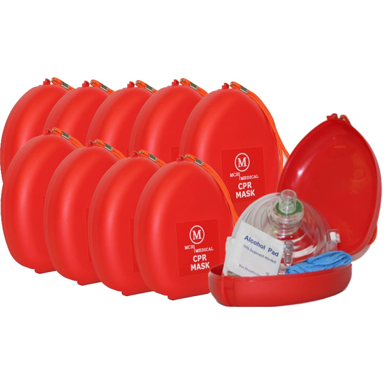 Medical Pack of 10 CPR Rescue Mask, Adult/Child Pocket Resuscitator, Hard Case w