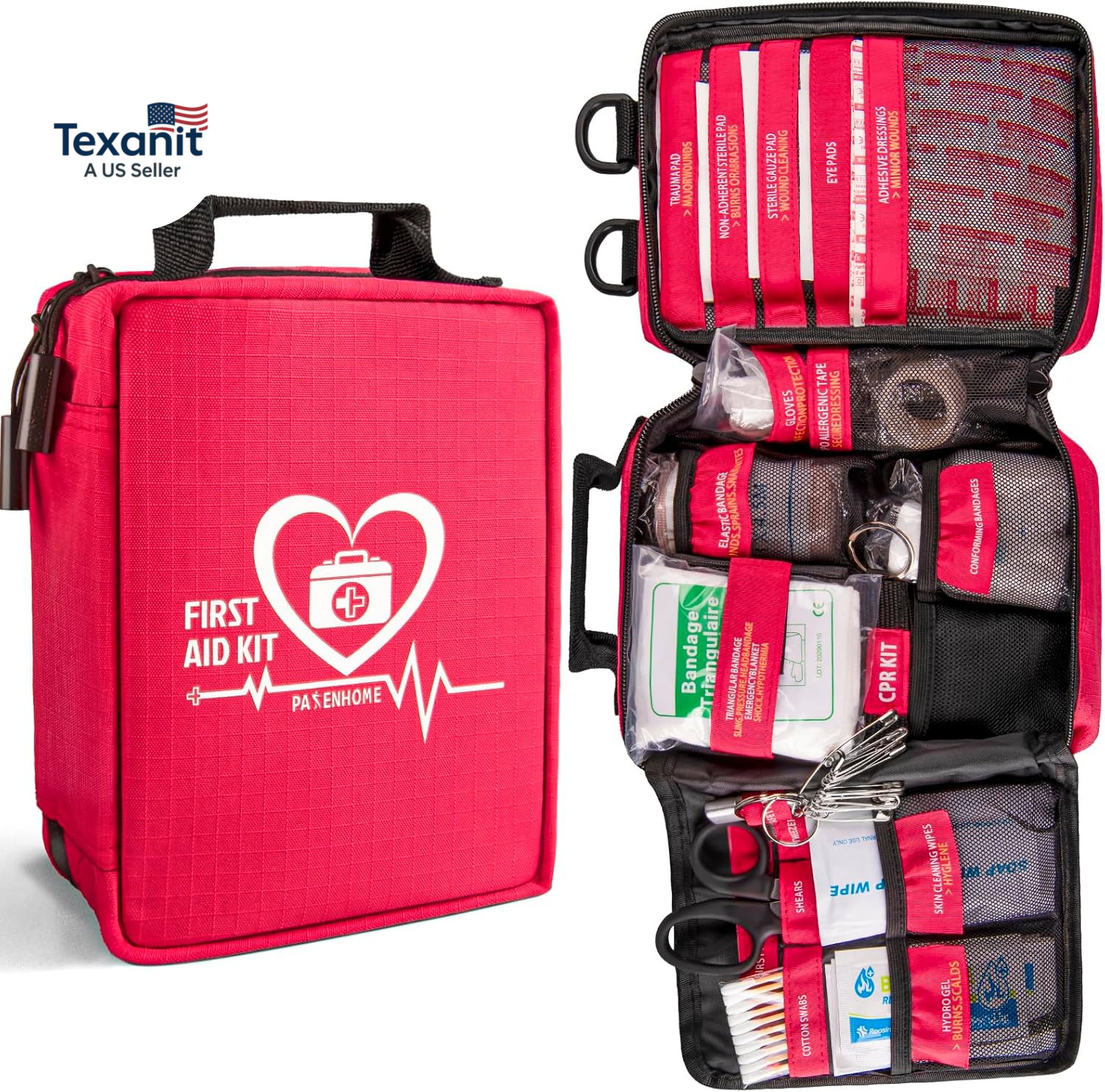First Aid Kit with Rapid-Response Labeled Compartments, Compact Waterproof Emerg