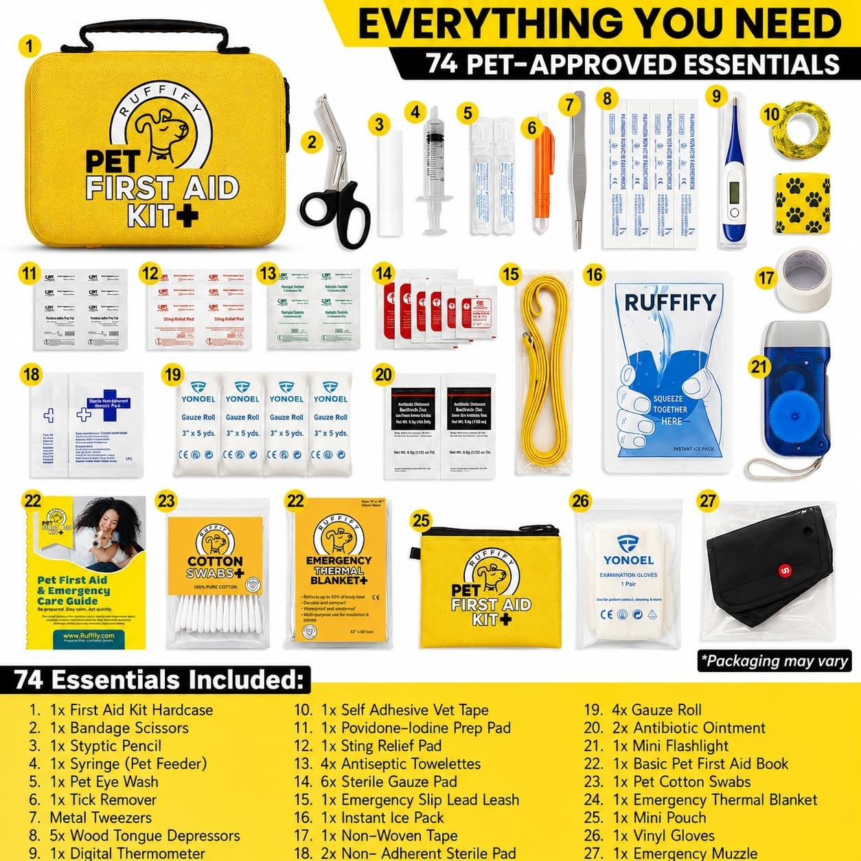Pet First Aid Kit for Dogs & Cats – 74 Essential Emergency Supplies for Travel,