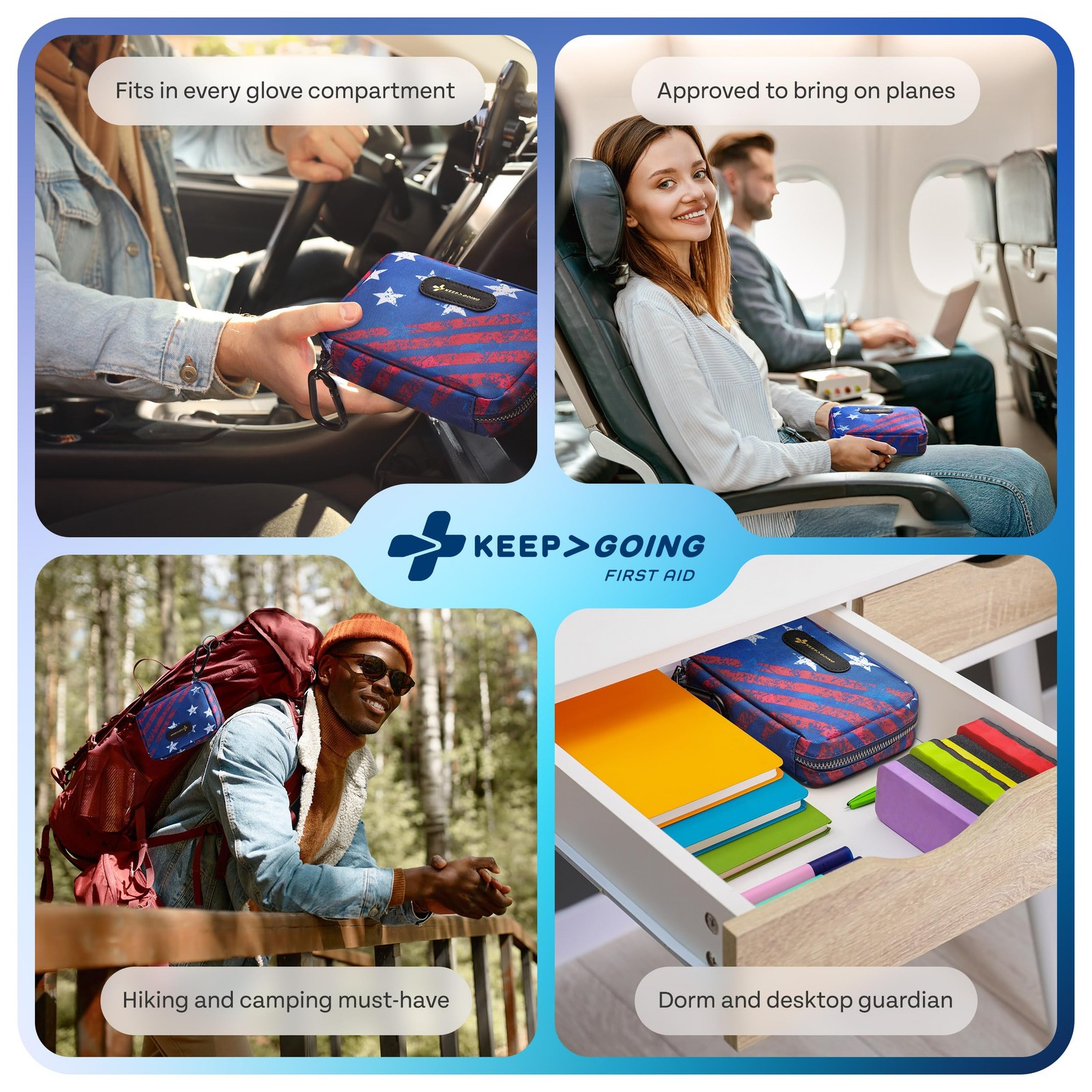 KeepGoing Travel First Aid Kit for Car, Home, Hiking, Red, White, Or Blue
