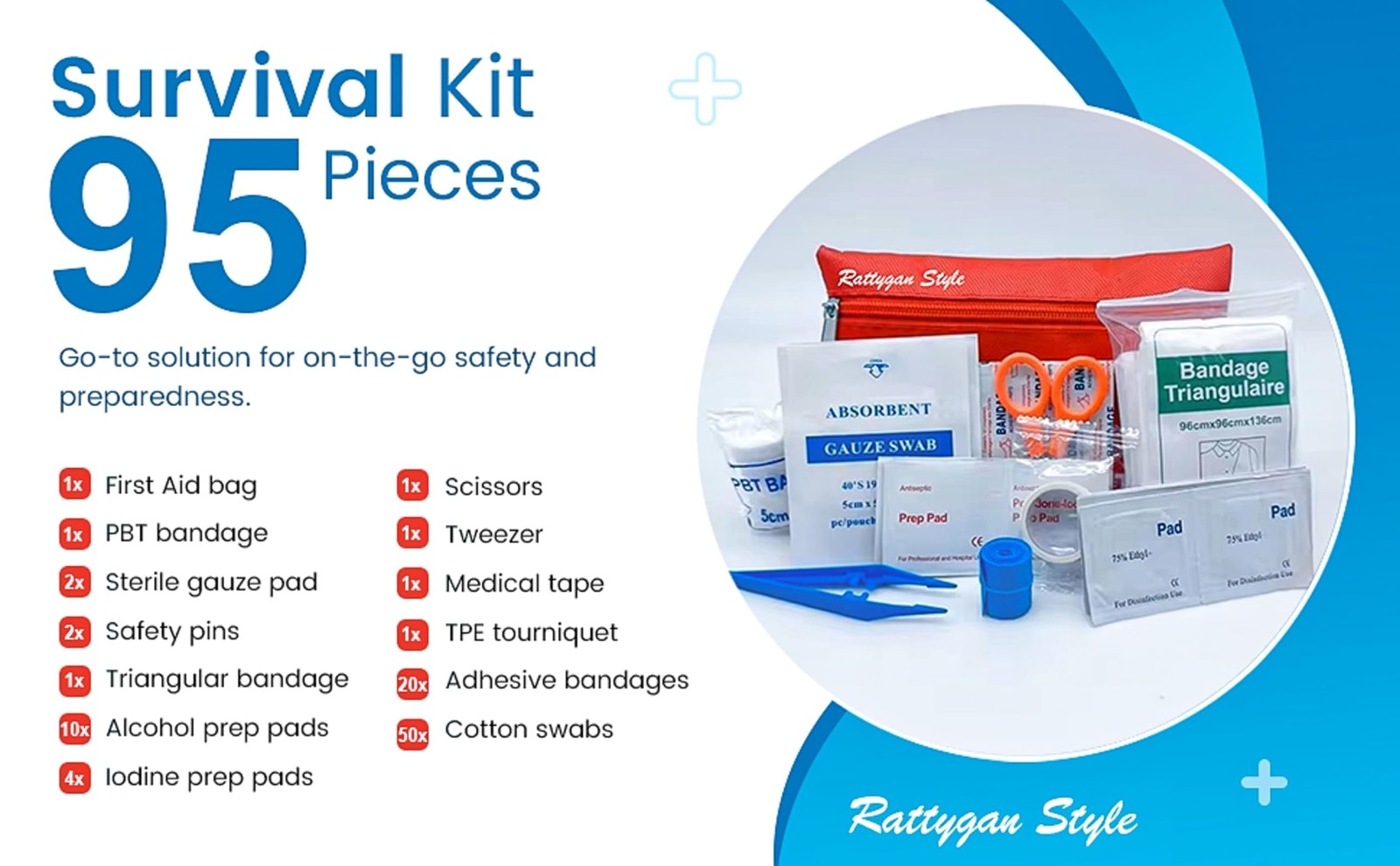 Travel Survival First Aid Emergency Kit – 95 Pieces – Compact & Lightweight E…