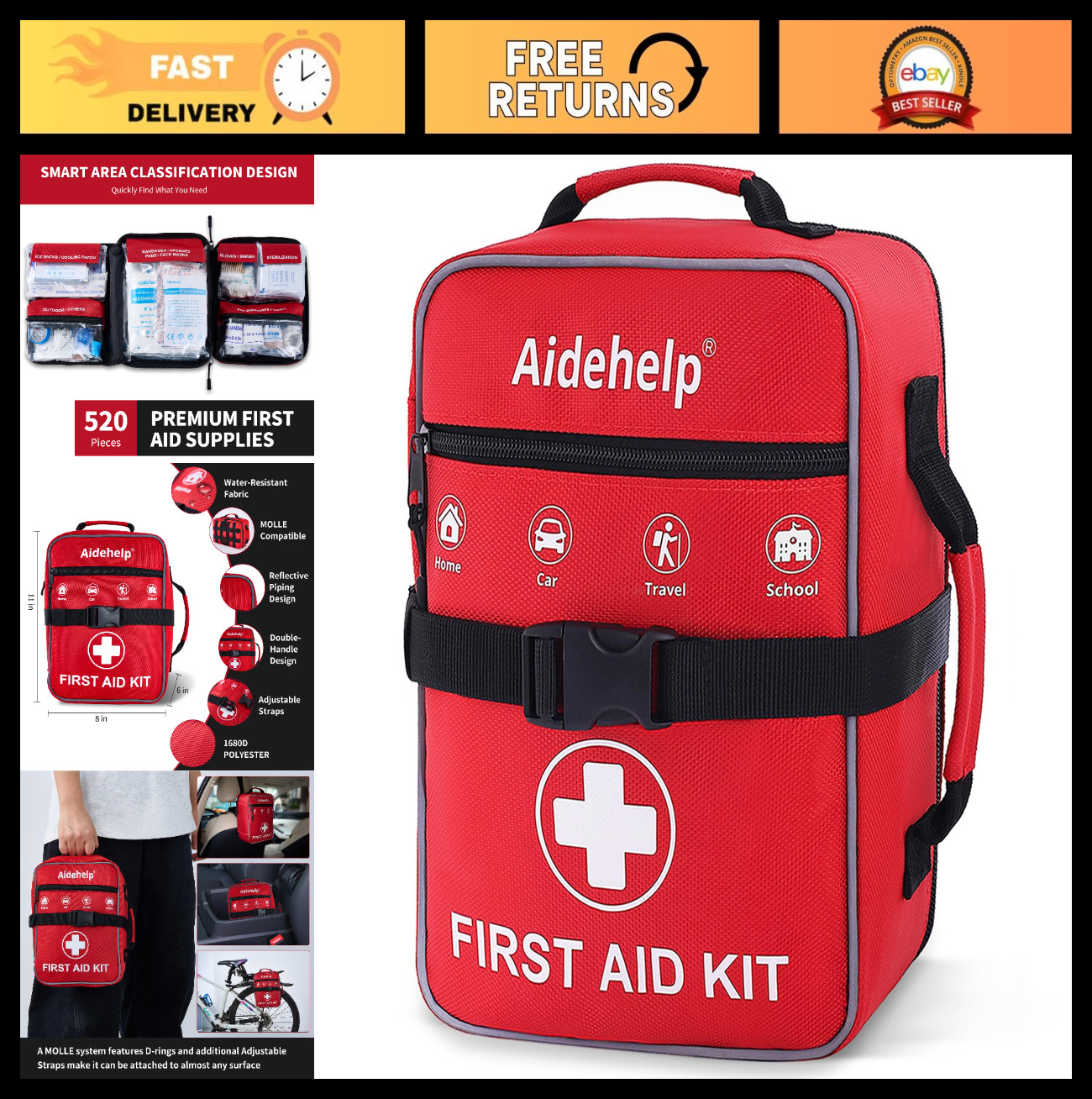 520-Piece Premium First Aid Kit – Large Emergency Medical Supply for Home, Trave