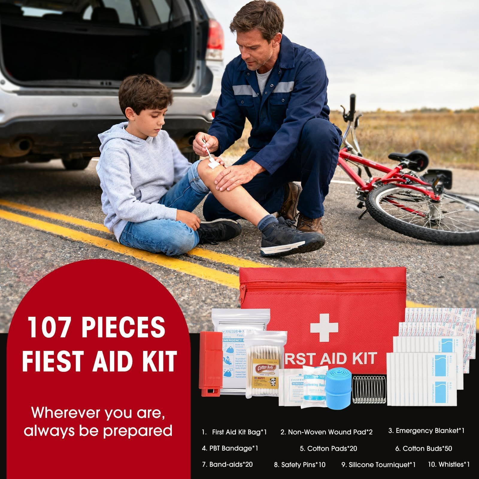 VEIYIE Roadside Car Emergency Kit, Winter Safety Kit with 119RED, Red
