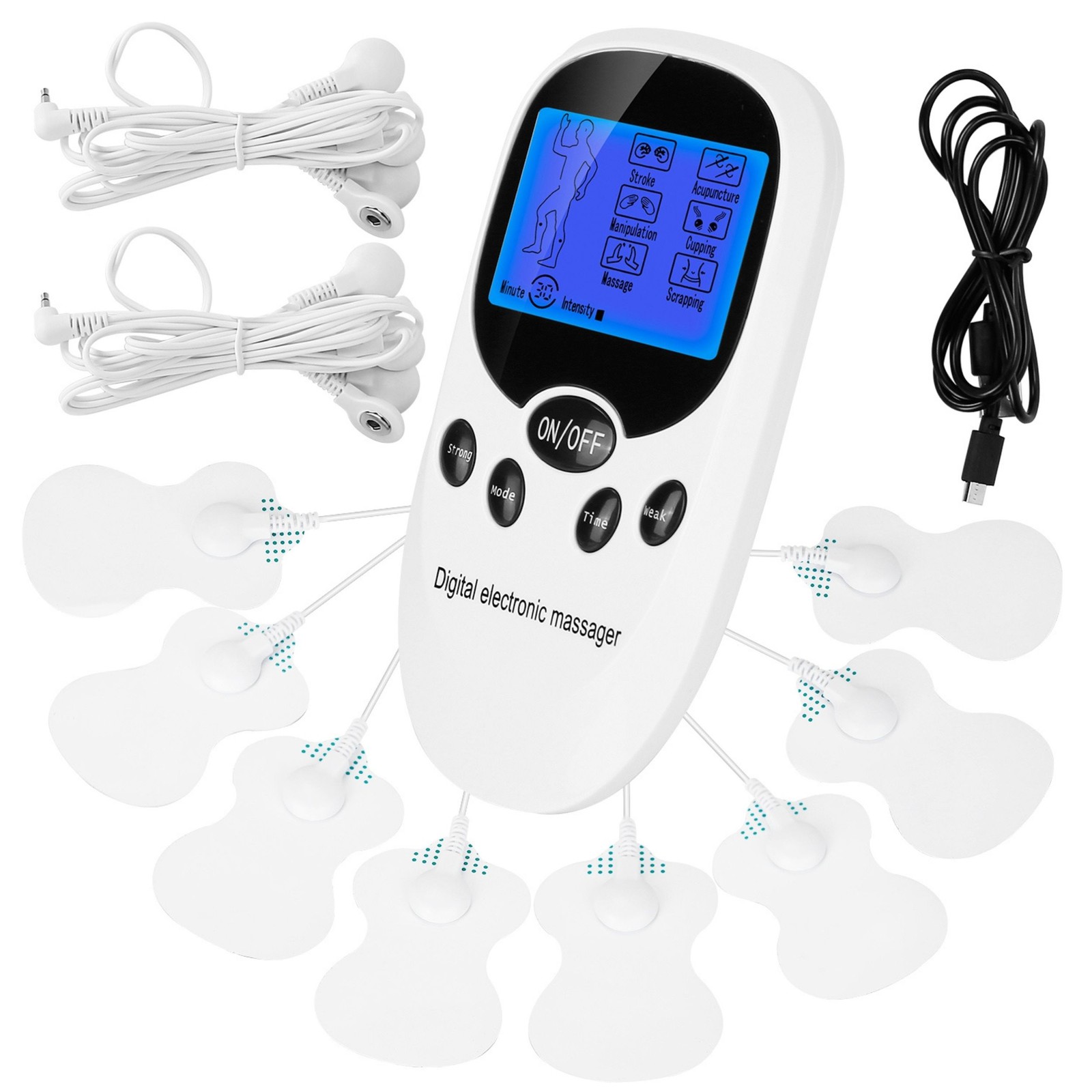 Dual Channel TENS EMS Muscle Stimulator with Electrode Pads