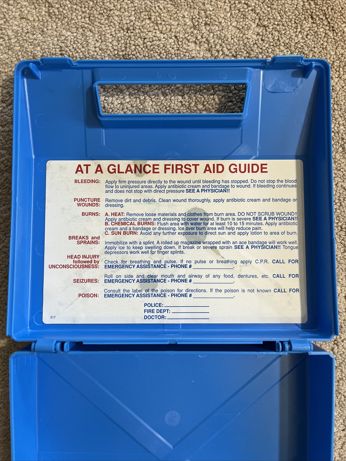 VINTAGE First Aid Only Inc 9” X 8” Comprehensive Pak Case BLUE * MADE IN THE USA