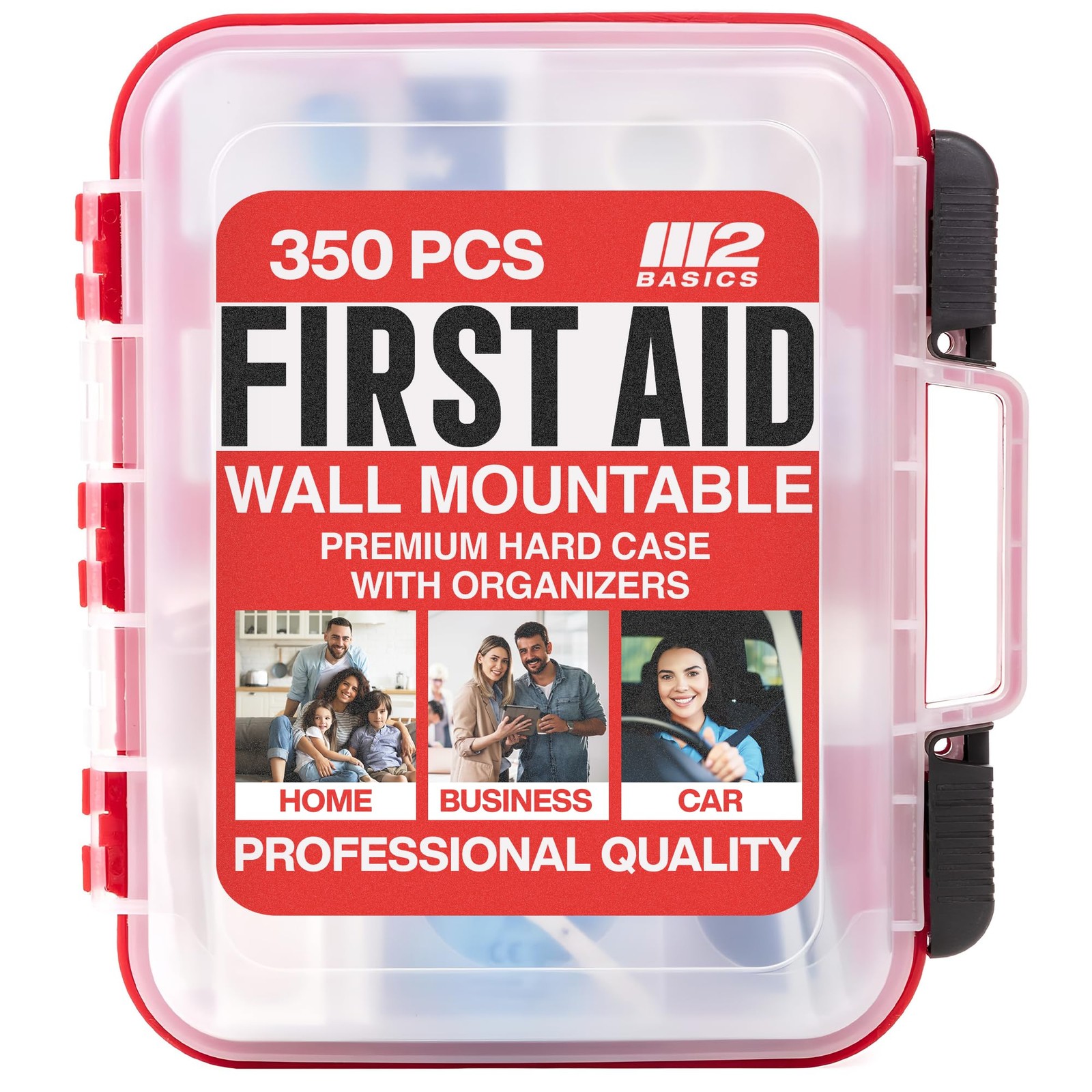 350 Piece First Aid Kit, Wall Mount Hard Case with Dual Layer Compartments fo…