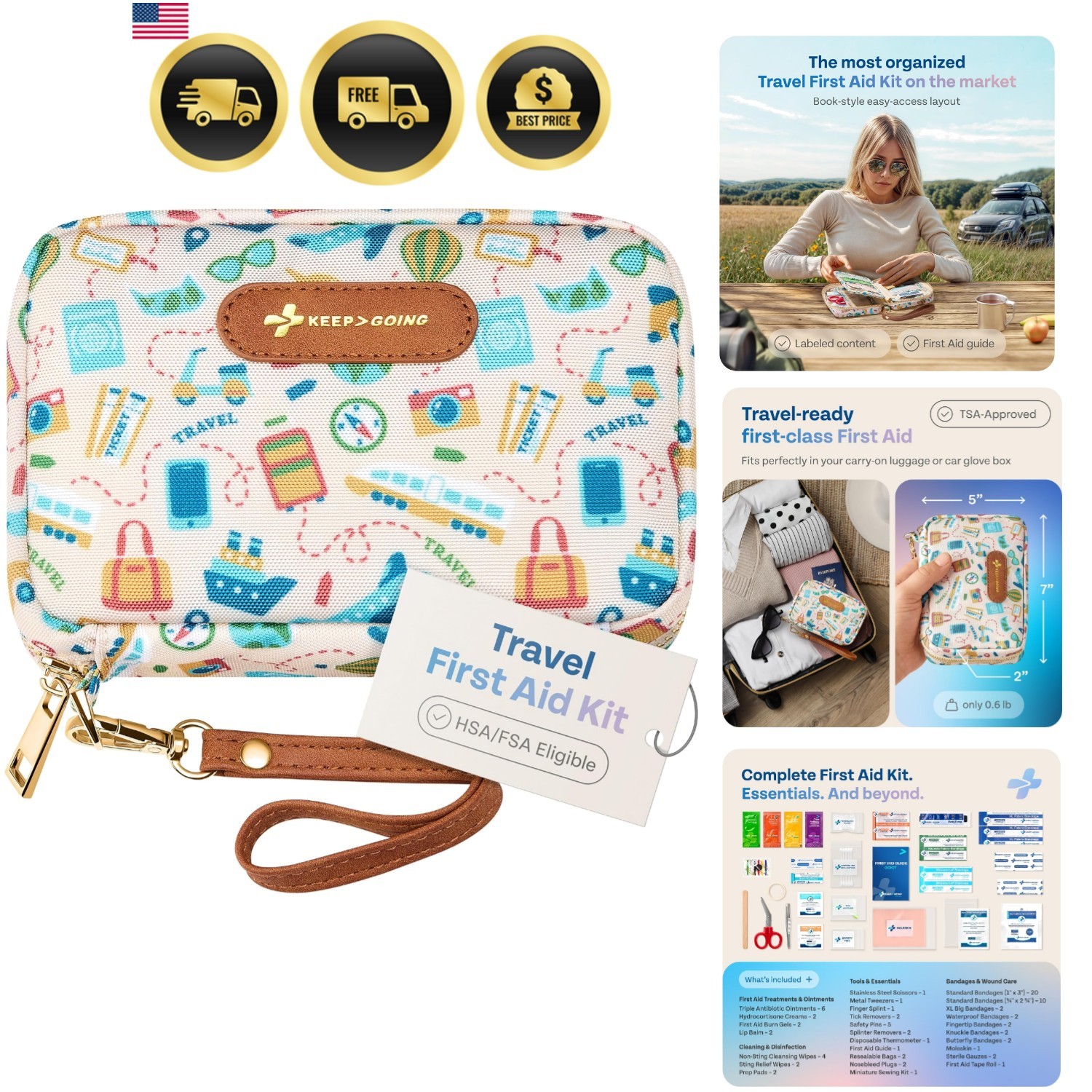 KeepGoing Travel First Aid Kit for Car, Home, Hiking, Camping and Outdoor Eme…