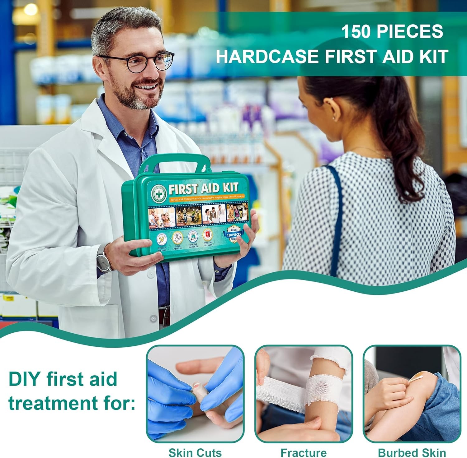 General Medi 150 Pieces Hardcase First Aid Kit – First Aid Box Contains Premium
