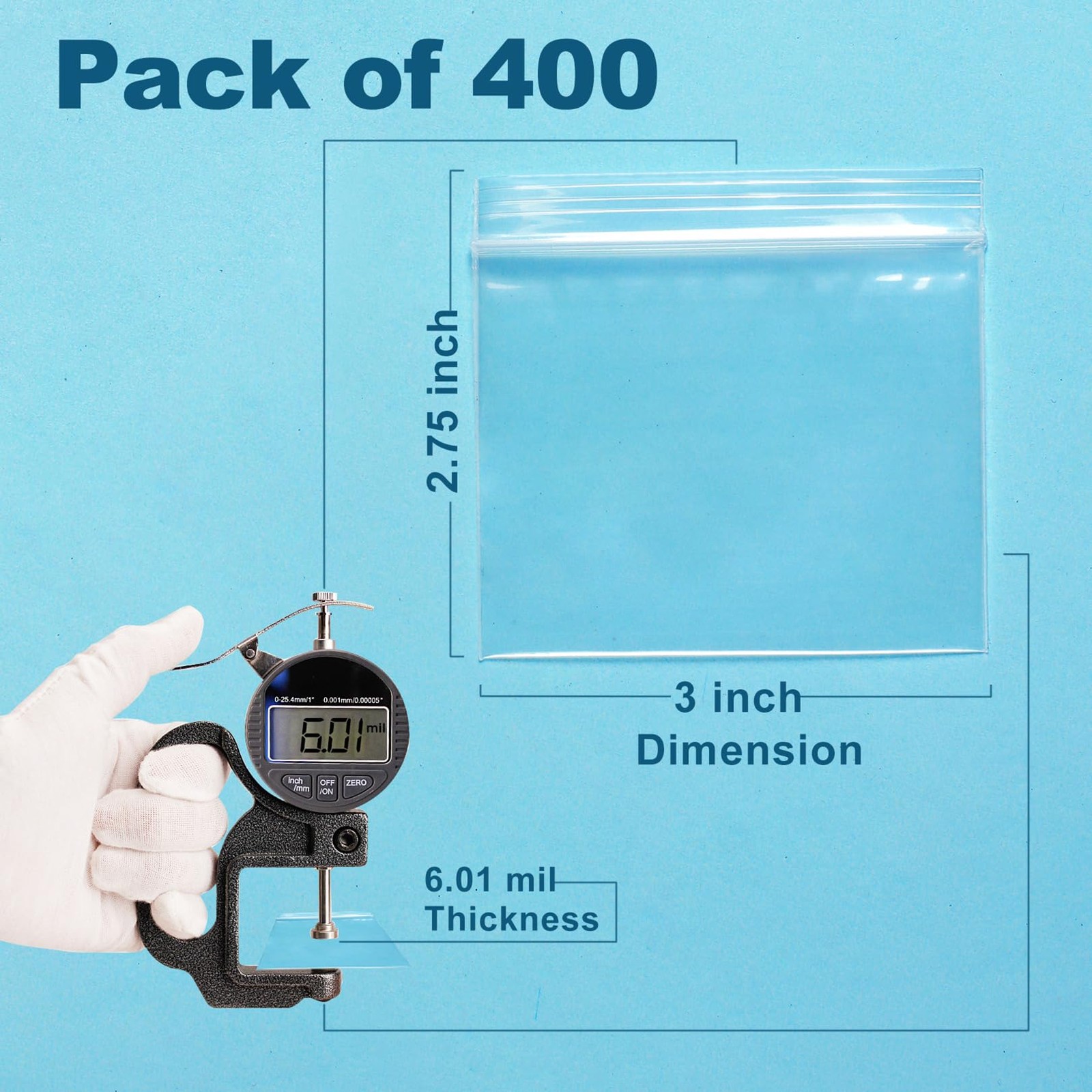 400 Packs Pill Bags 6 mil Sturdy 3×2.75 Pack of 400 (1 size), Full Clear-6mil