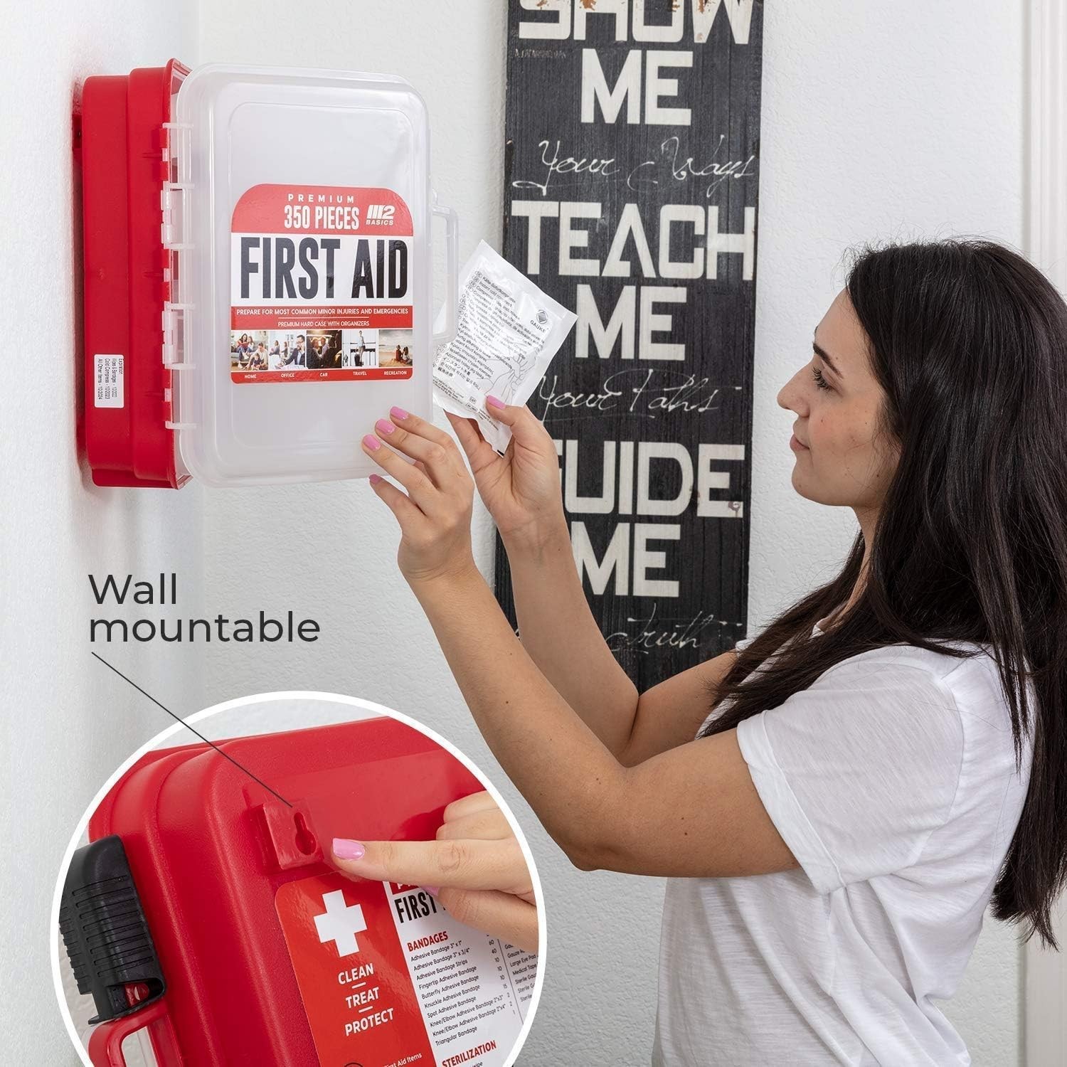 Complete 350-Piece Medical Emergency Kit with Wall Mount Hard Case & Easy Access