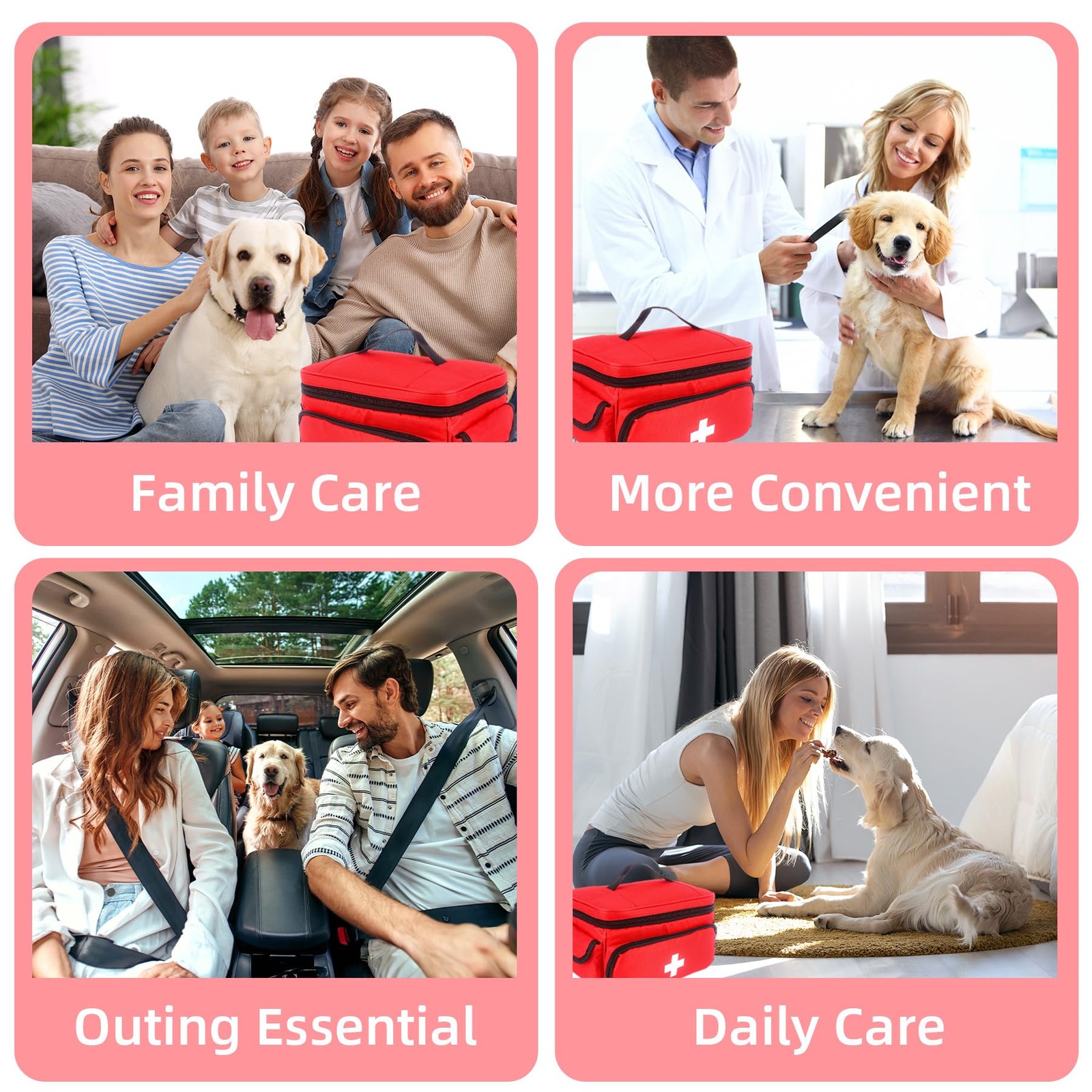 Dmnnlp First Aid Bag Empty, 5-Piece Set with Large Medical Organizer, 3 Red