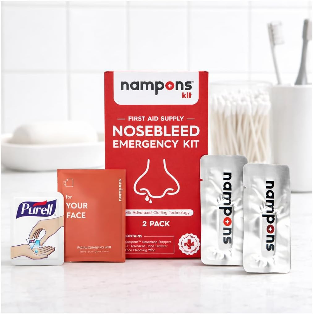 Emergency Nosebleed Kit with Advanced Clotting Technology by Nampons. Kit Includ