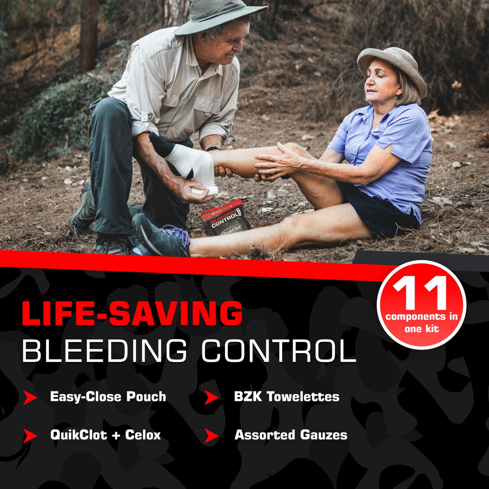 Bleeding Control Zip Pack with QuikClot, Celox, Gauze Pads, Triangular Bandag…