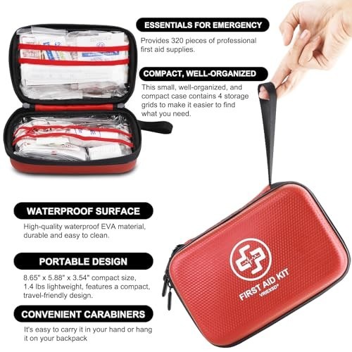 320-Piece Waterproof First Aid Kit – Hard Shell for Home, Camping, Travel & Emer