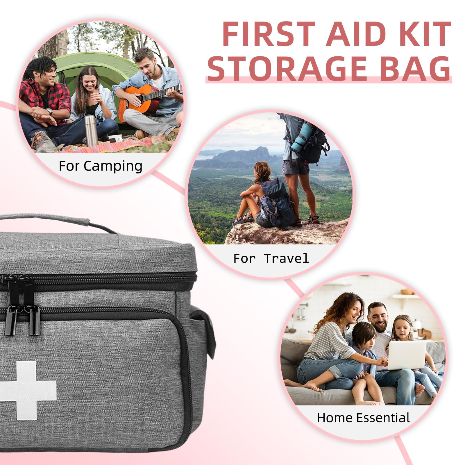 ALSLEA First Aid Bag Empty, Small Medicine 12"L x 9"W x 7"H, Gray