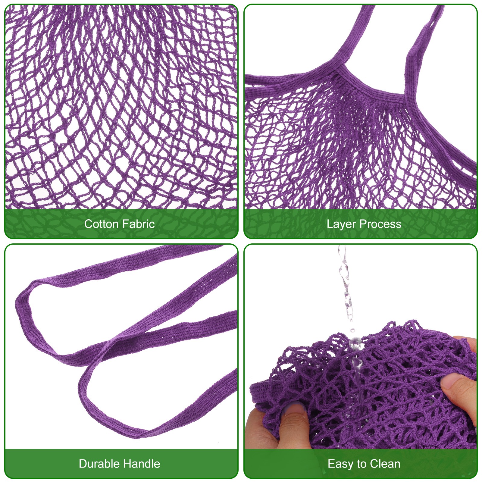Reusable Mesh Produce Storage Bags Washable Portable Bag (Set of 5Pcs,Purple)