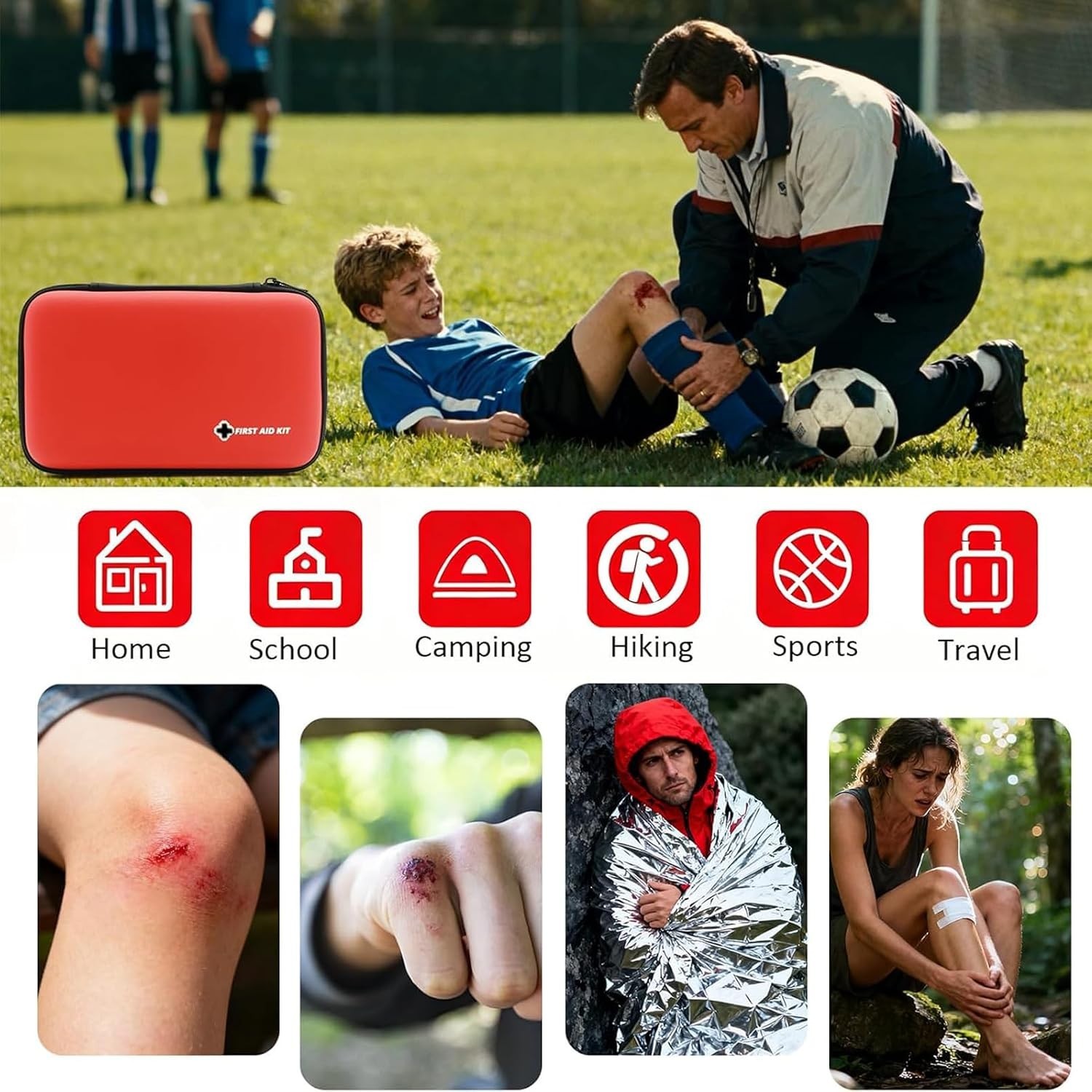 First Aid Kit Red Portable Compact Waterproof Mini Refill Supplies for Home C…