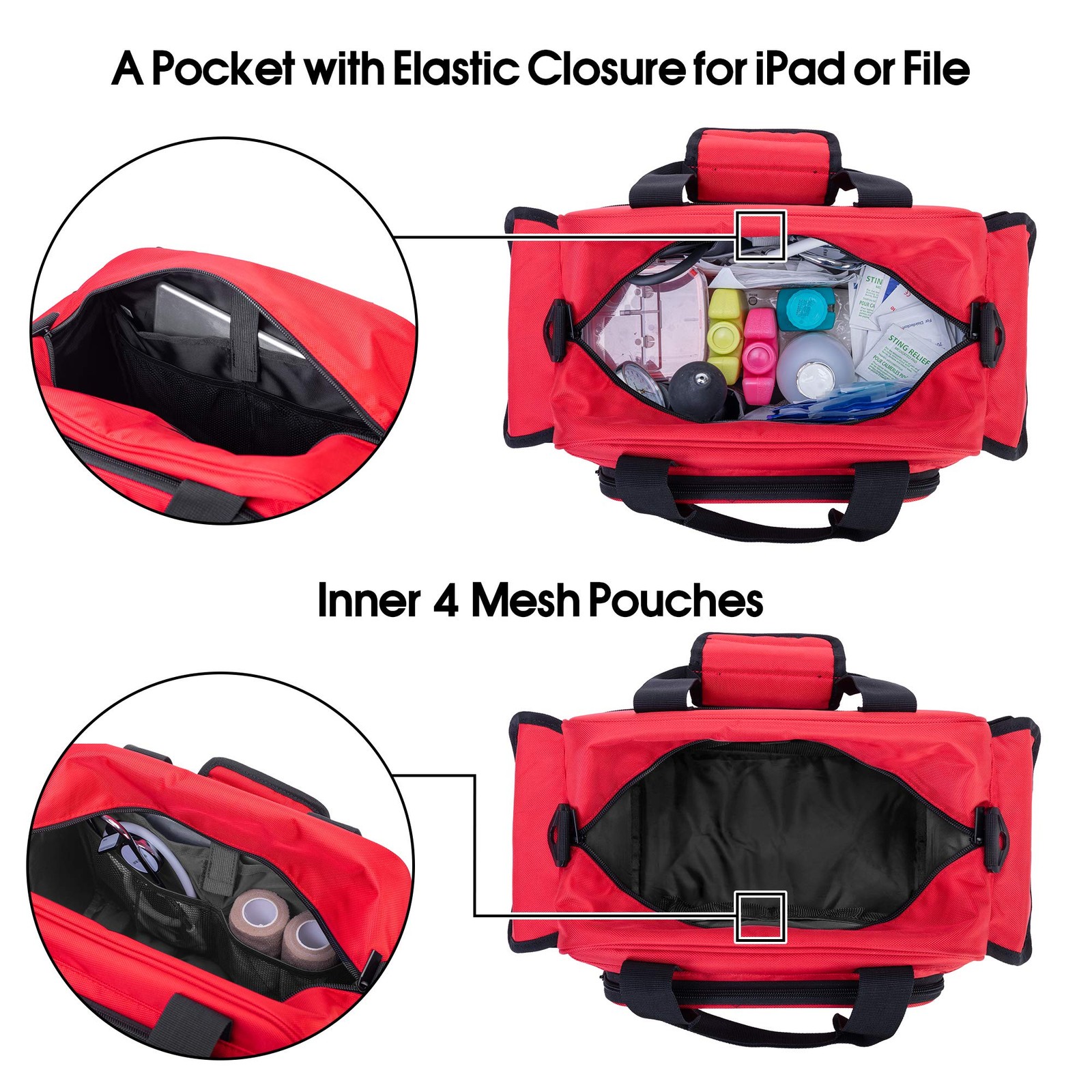 Trunab Home Health Nurse Bag Empty, Portable Medical 1 Count (Pack of 1), Red