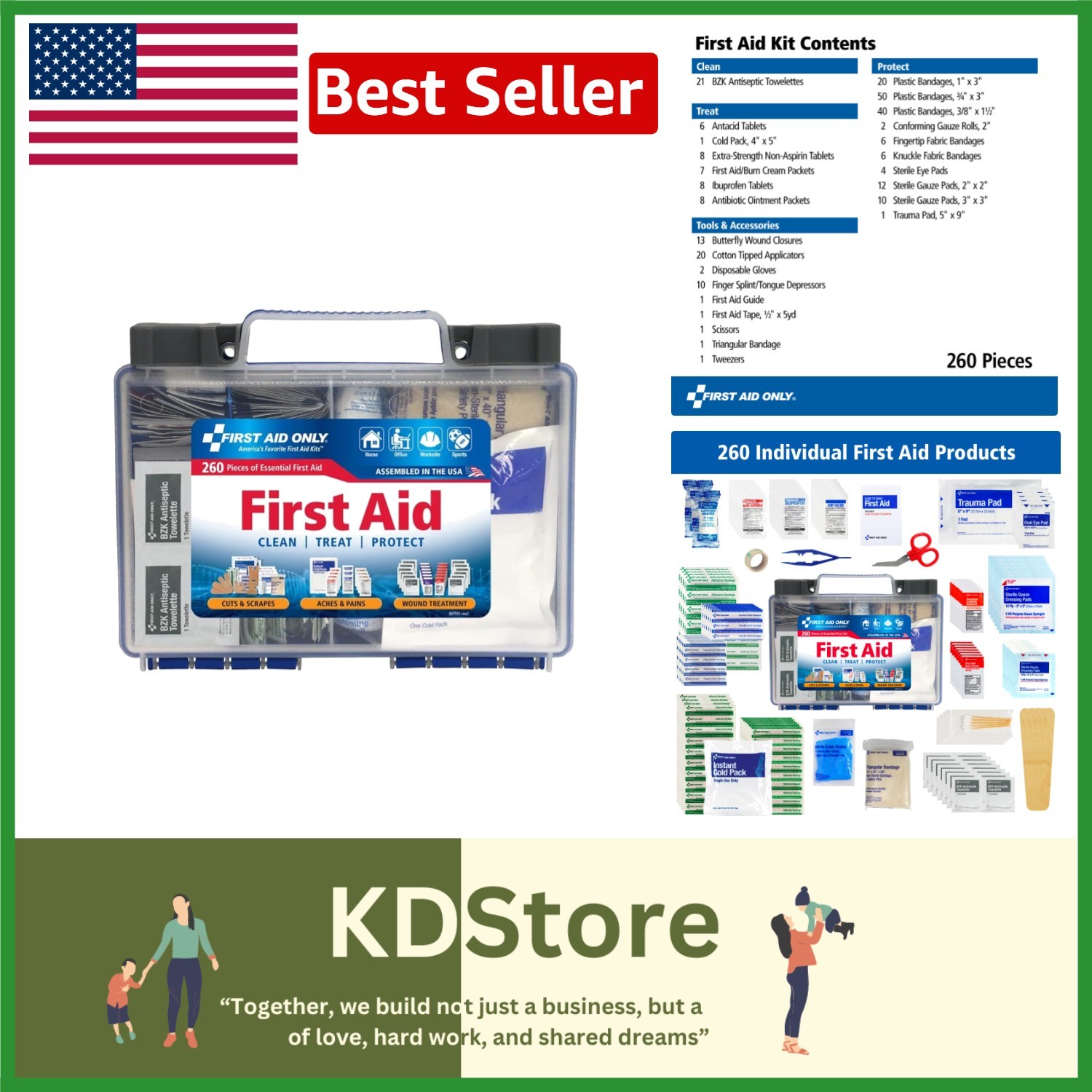 91248 OSHA-Compliant 260-Piece All-Purpose Emergency First Aid Kit