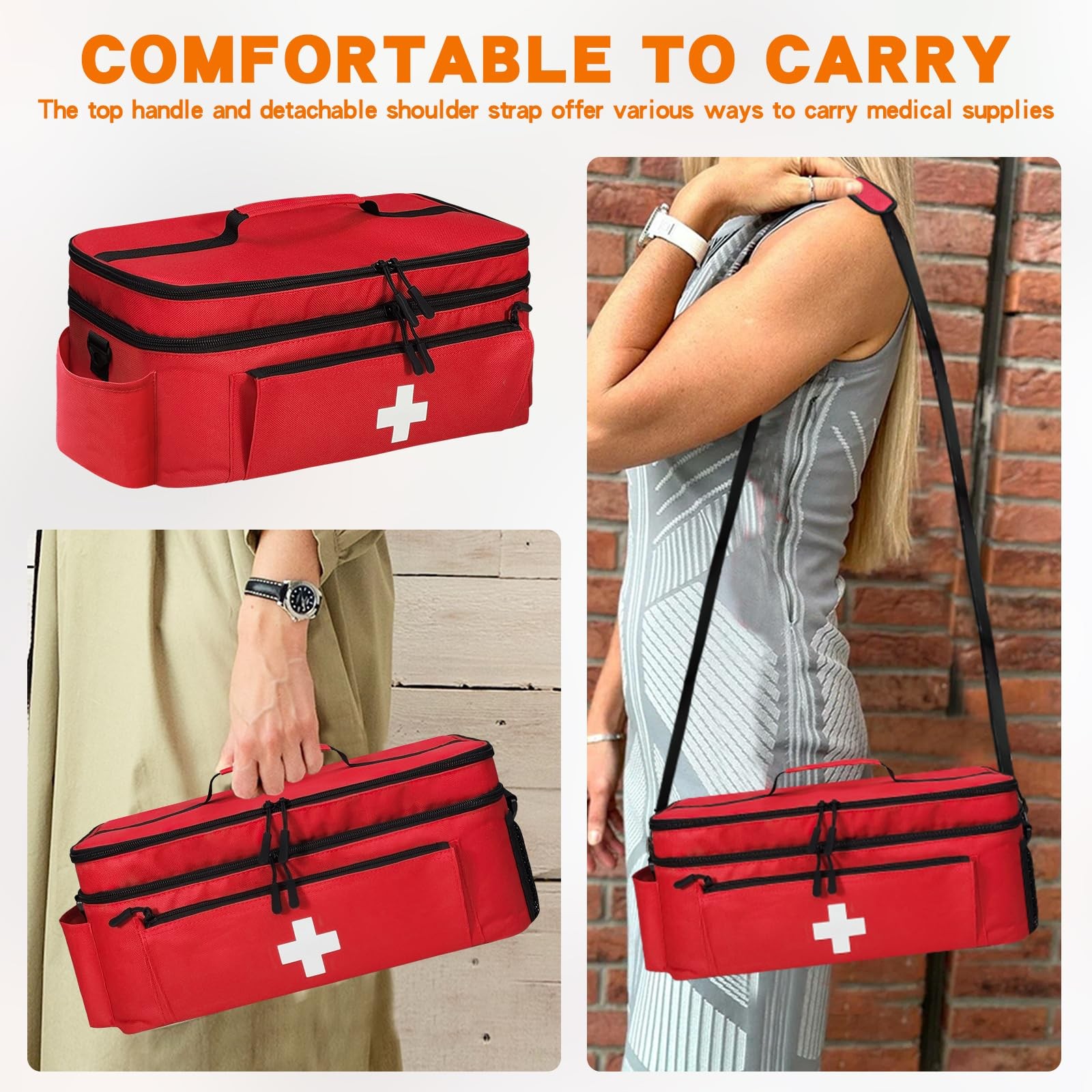 Boczif First Aid Kit, Storage Carry Bag, Red with shoulder strap