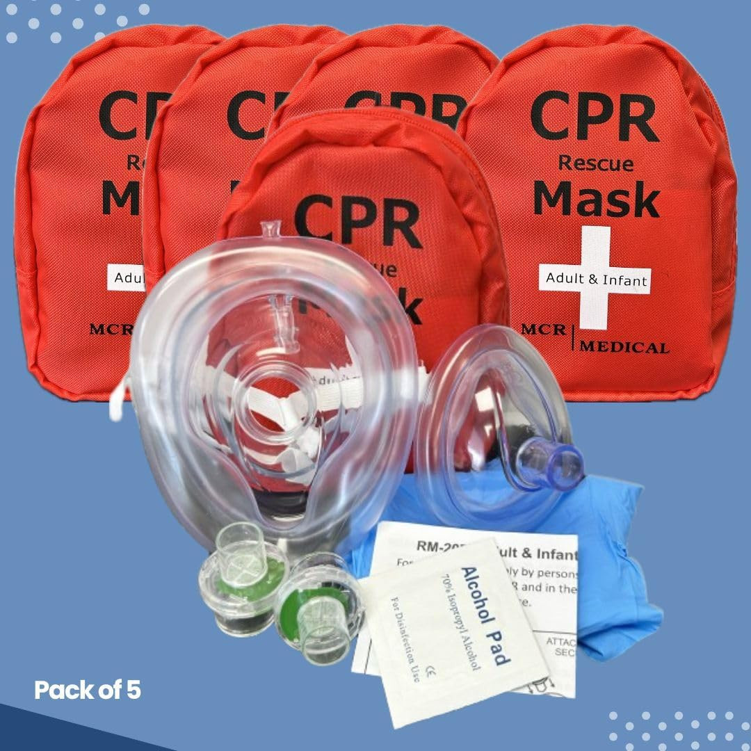 MCR Medical Pack of 10 Adult & Infant CPR Mask Combo Kits (With 2 Valves Ea.)