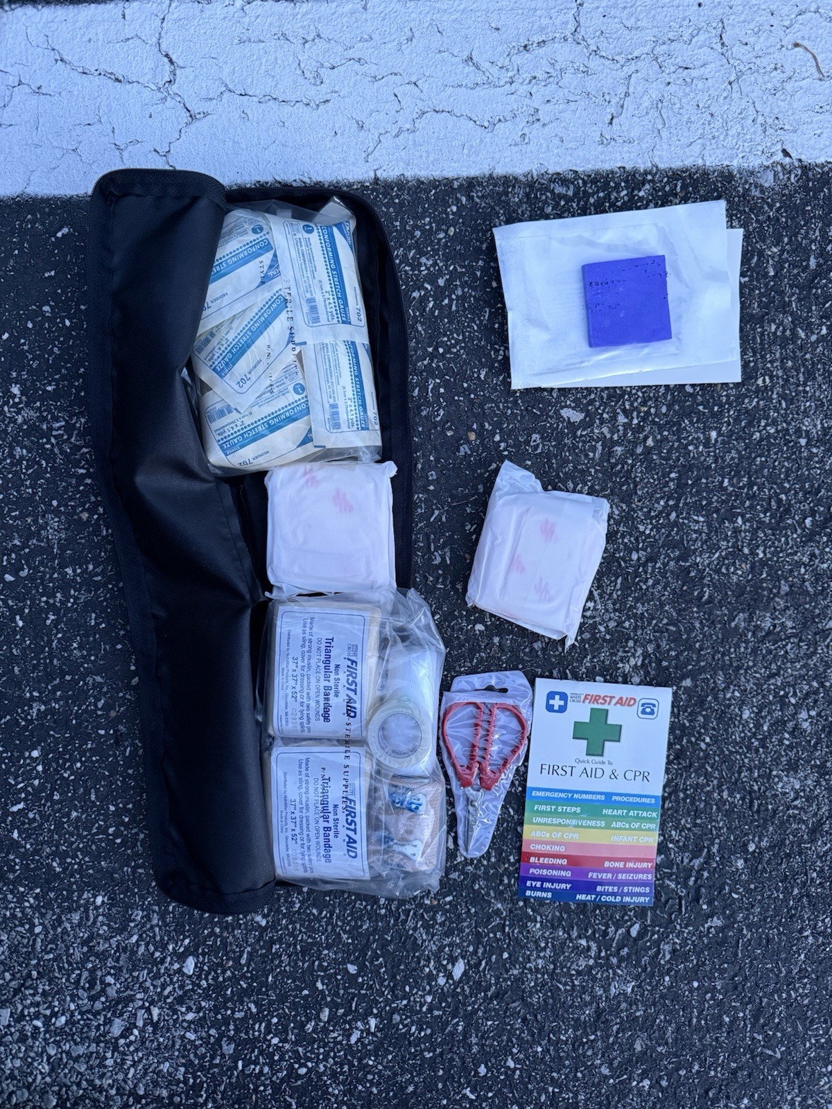 BMW Portable First Aid Kit Black Bag, Sterile, Guide, Scissors, Tri Bandage