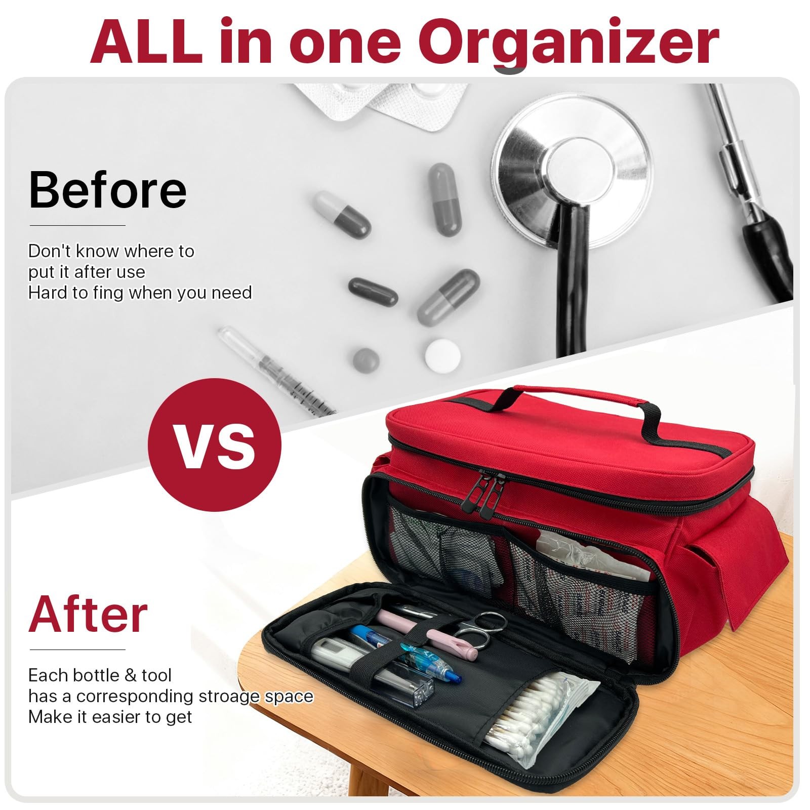 NENYX First Aid Bag Empty With Lockable 11.81" x 7.87" x 6.7", Red