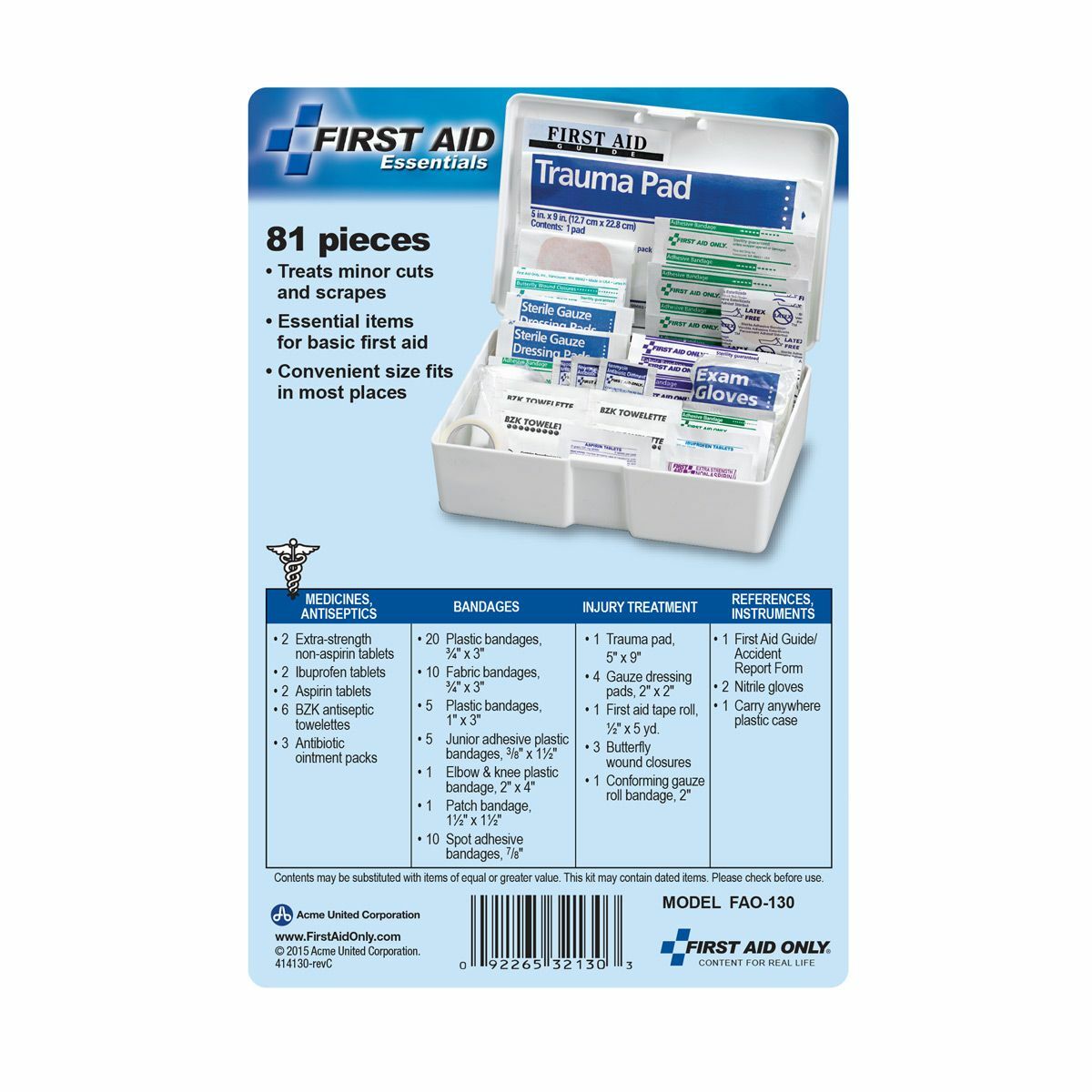 81 pc First Aid Kit For Emergency At Home Car Outdoor Travel, Portable Hard Case