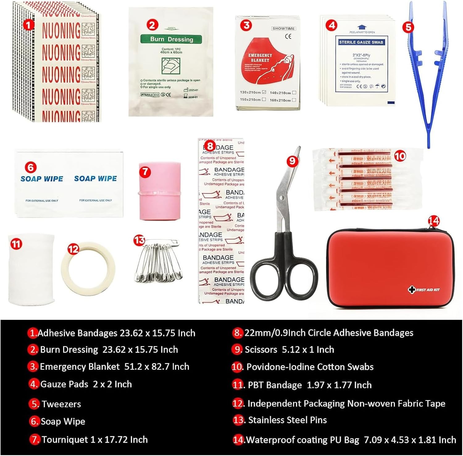 First Aid Kit Red Portable Compact Waterproof Mini Refill Supplies for Home C…