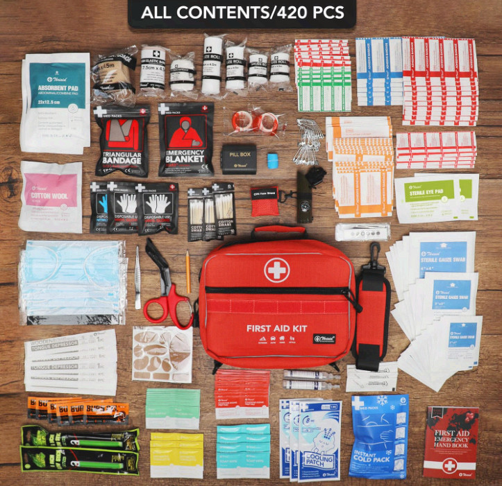 430pc first aid kit, waterproof, compact, for home, travel, outdoor use