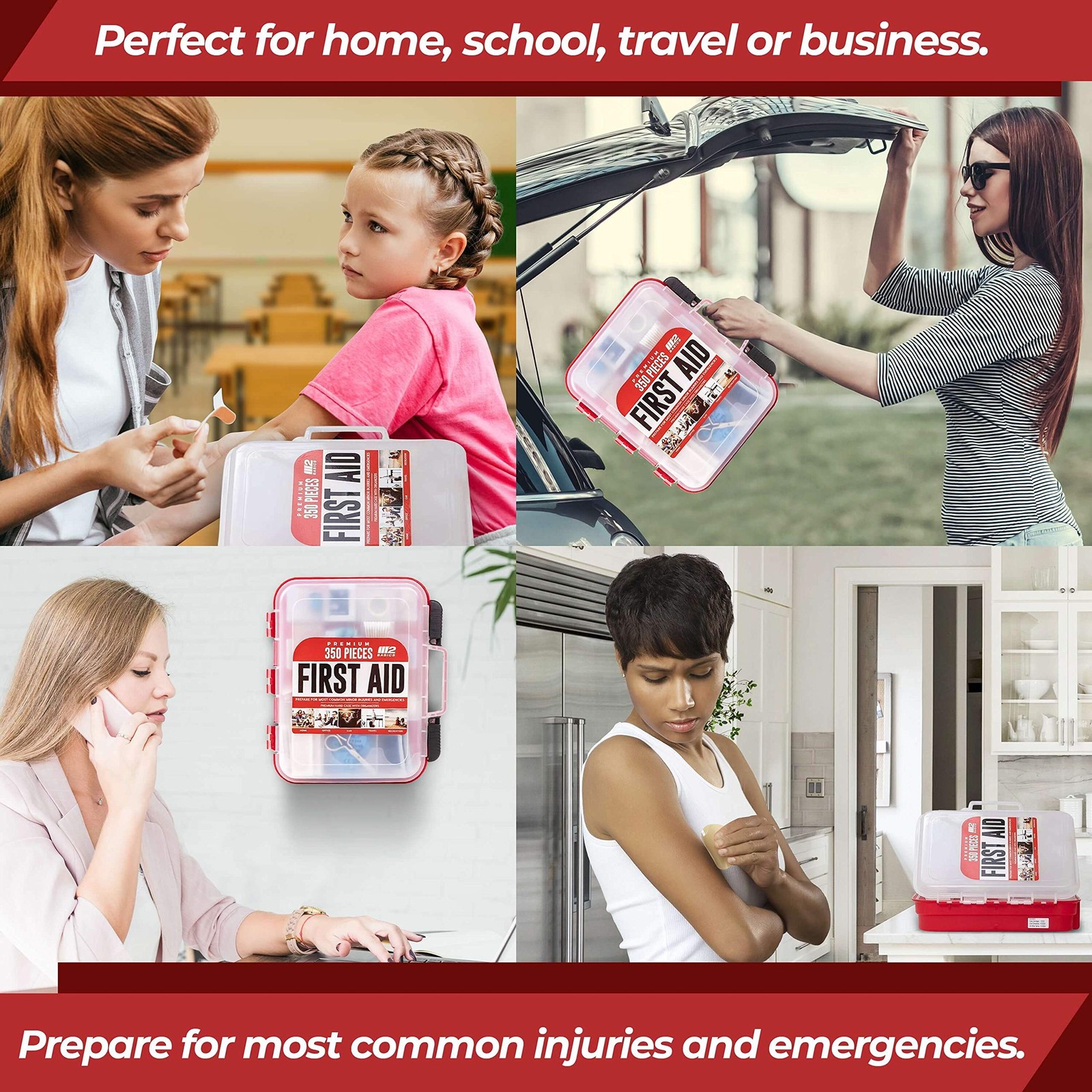 M2 BASICS Professional 350-Piece First Aid Kit – First Aid Kit for Car, Home,…